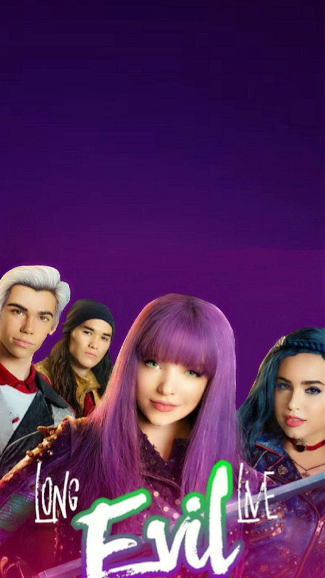 Descendants 2, violet background, glowing text, Full HD Phone Wallpaper