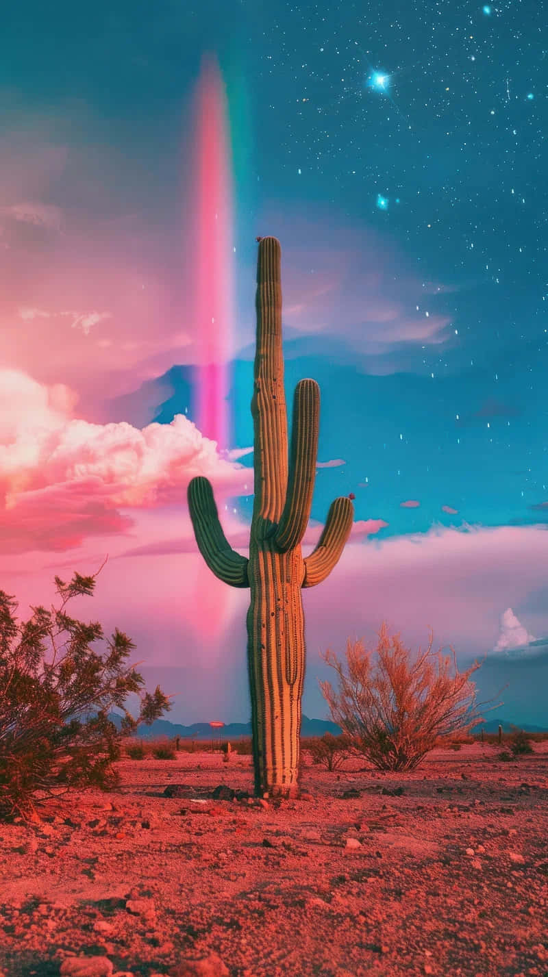 saguaro cactus, desert, surreal sky, HD Phone Wallpaper