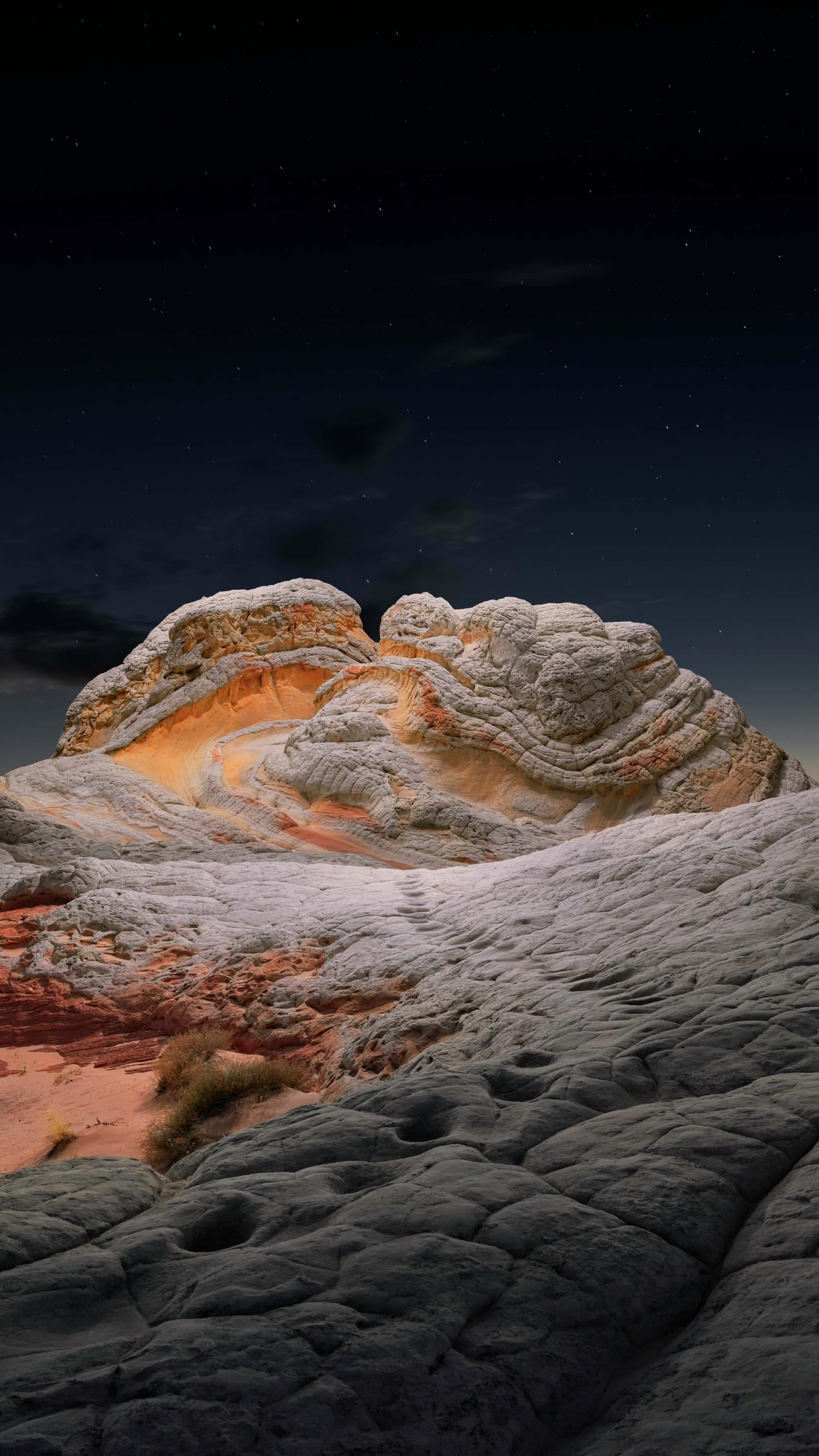 Desert iPhone, starry night sky, rugged rock formation, 4K Phone Wallpaper