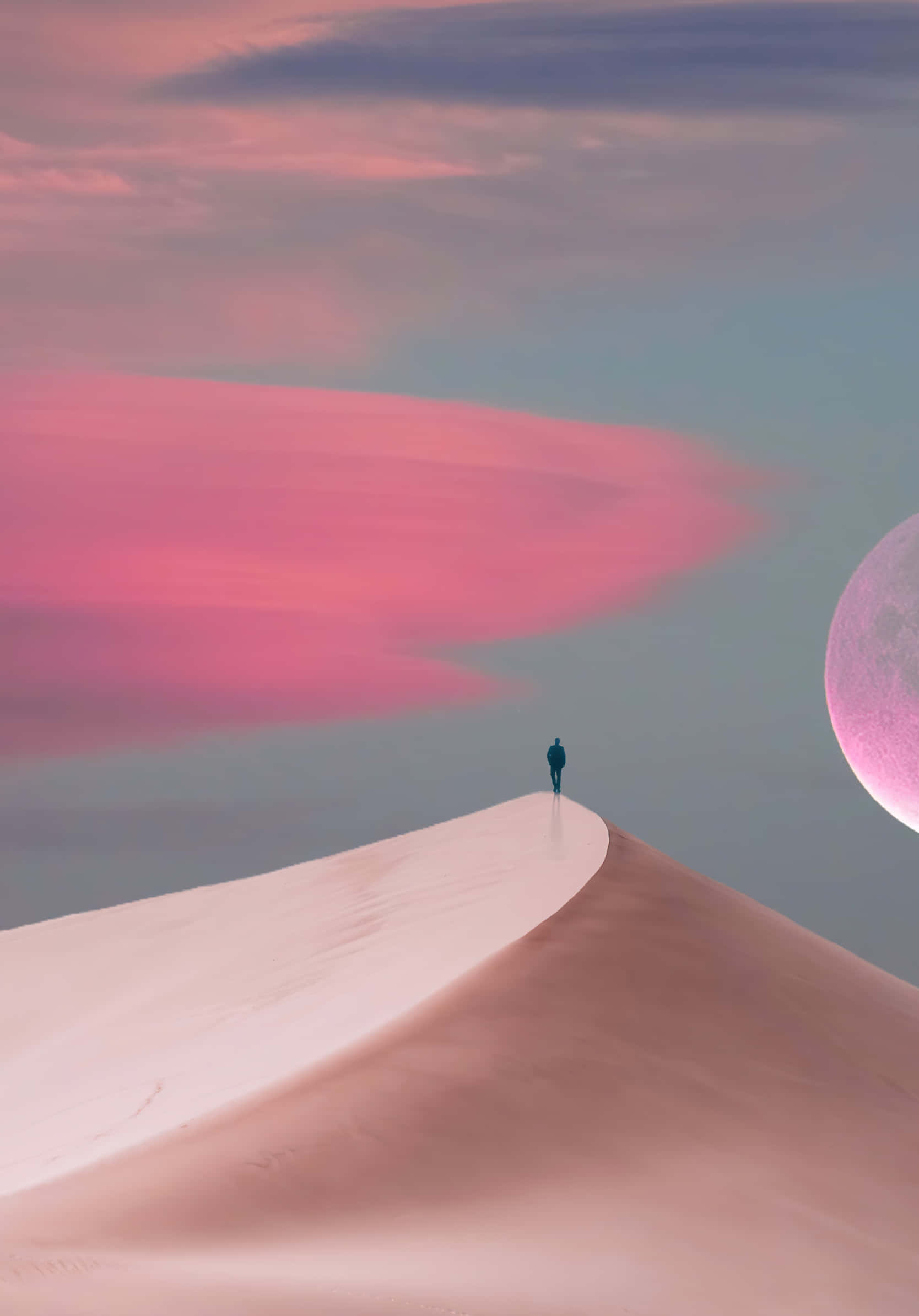 Desert iPhone, pink moon, sand dune, Full HD Phone Wallpaper