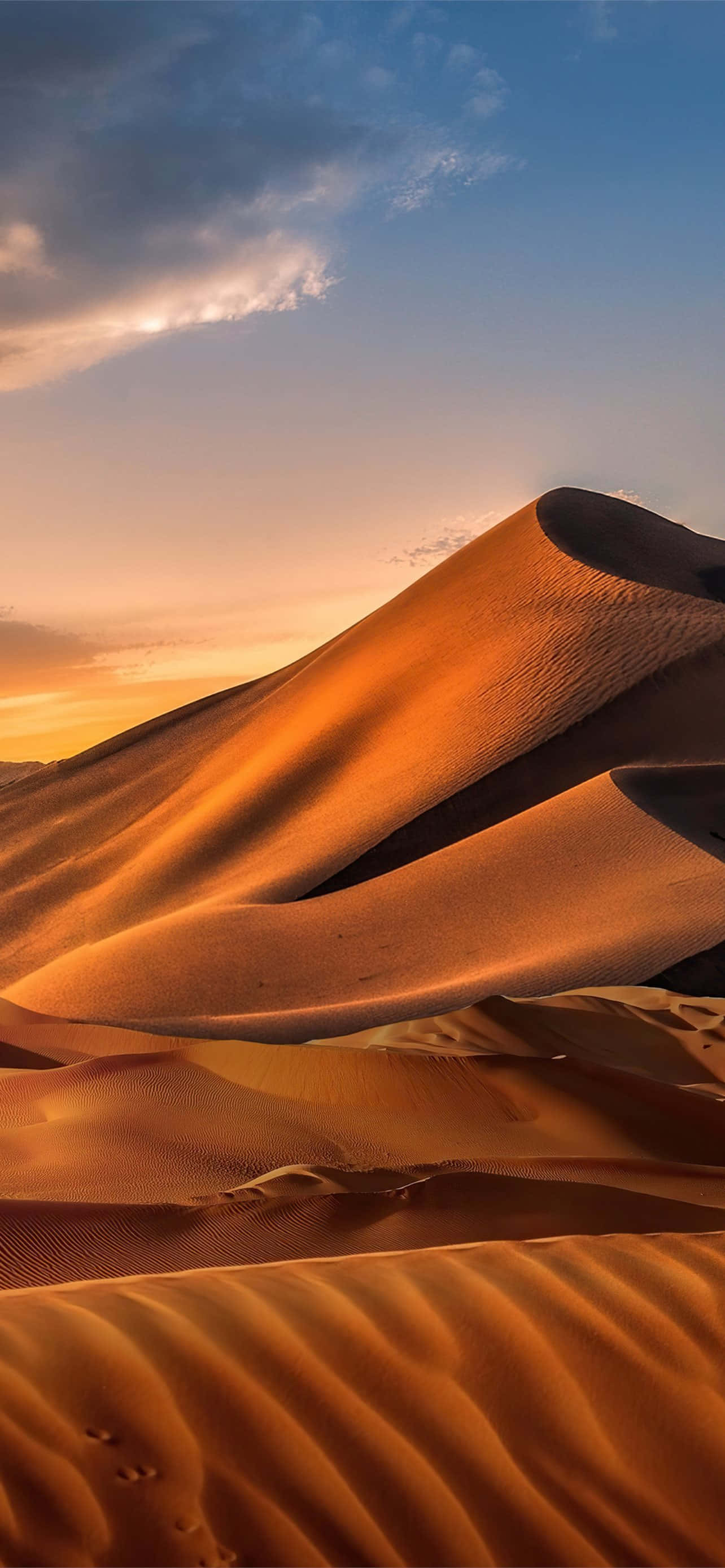 Desert iPhone, golden sand dunes, twilight sky, 2K Phone Wallpaper
