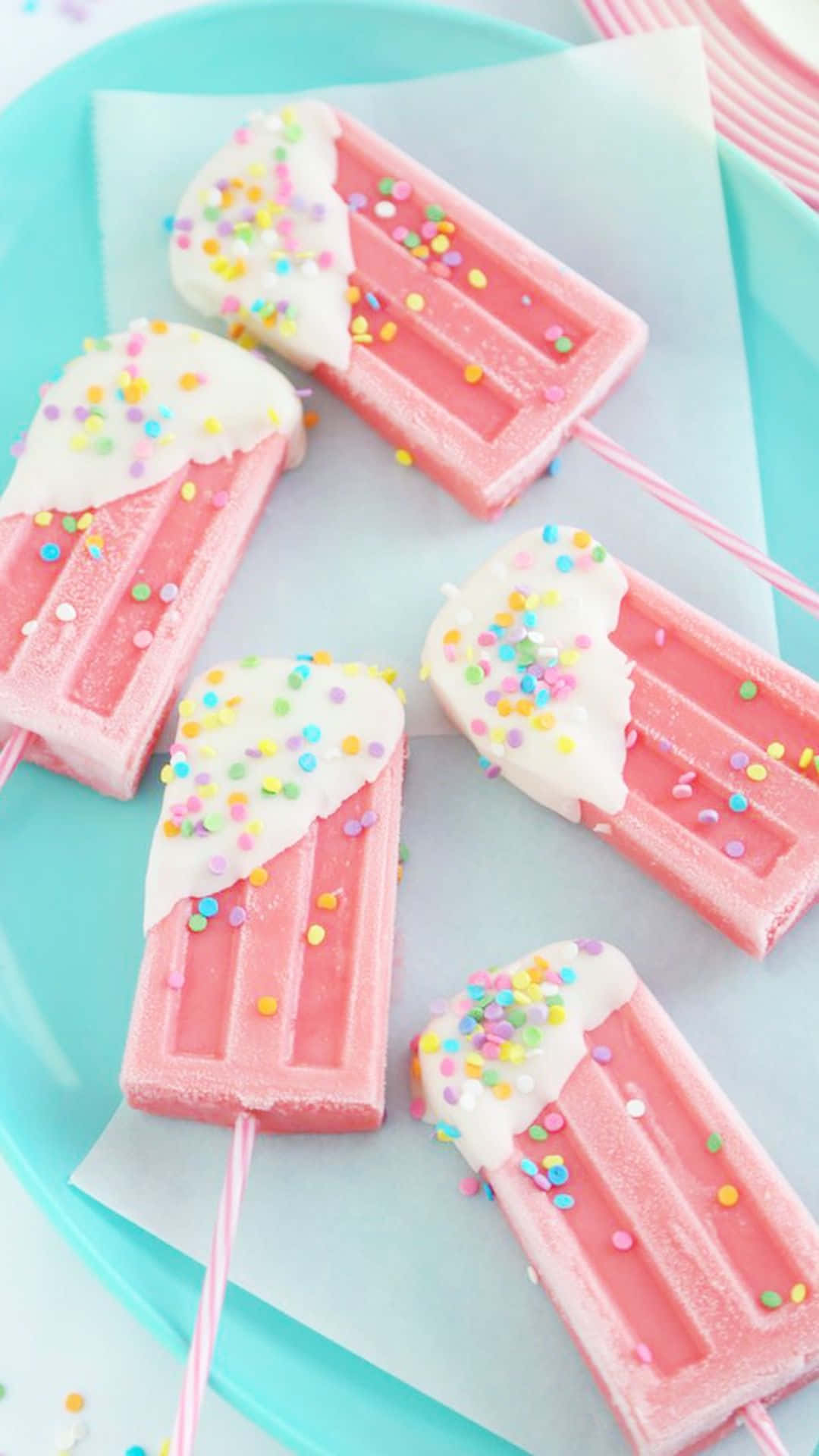 Dessert iPhone, pink popsicles, white chocolate drizzle, Full HD Phone Wallpaper