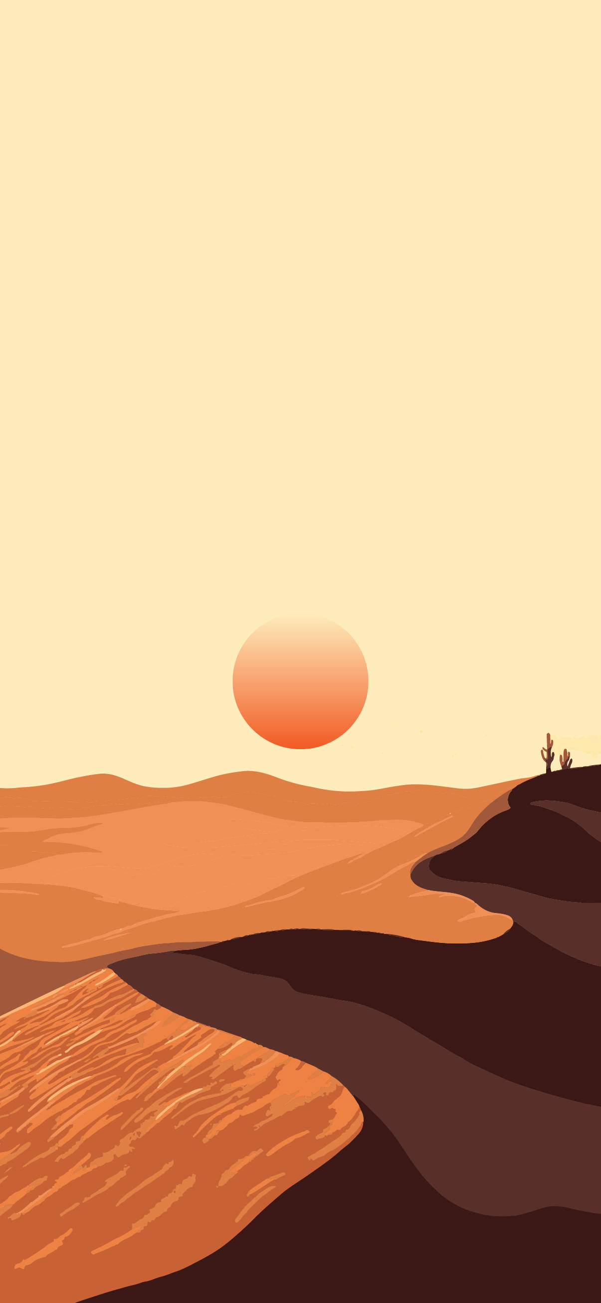 Desert Sun, orange hills, lone cactus, 2K Phone Wallpaper