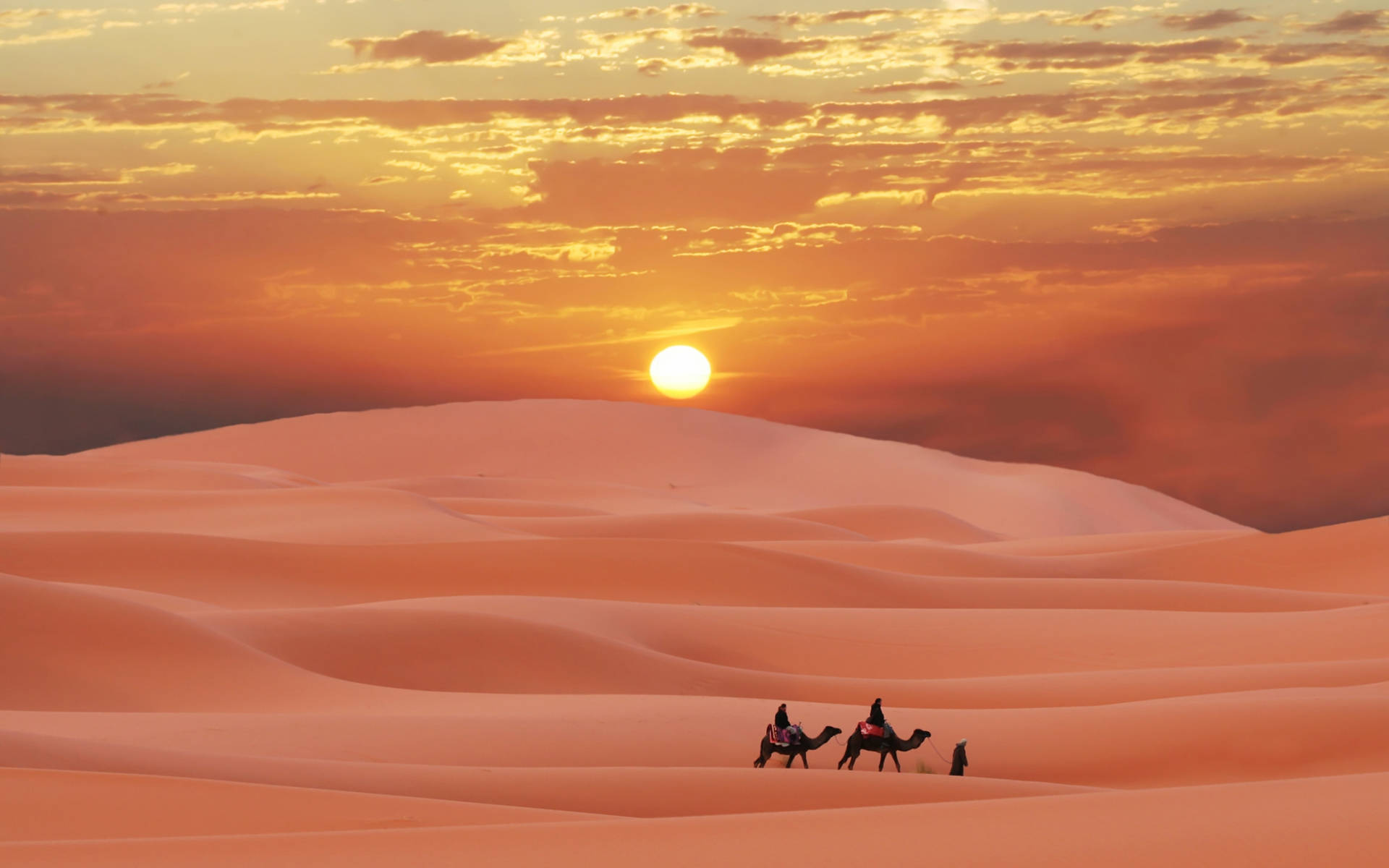 bright orange desert sun, orange dunes, fiery sunset sky, Full HD Desktop Wallpaper