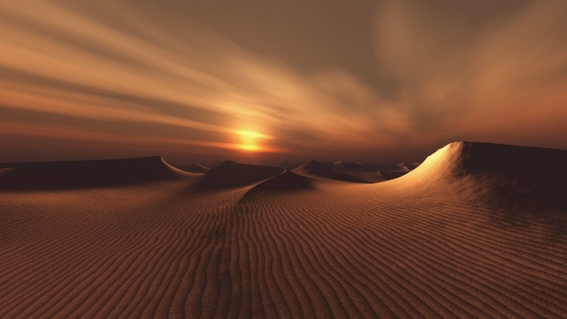 Desert Sun, sunset, ripped sand dunes, Full HD Desktop Wallpaper