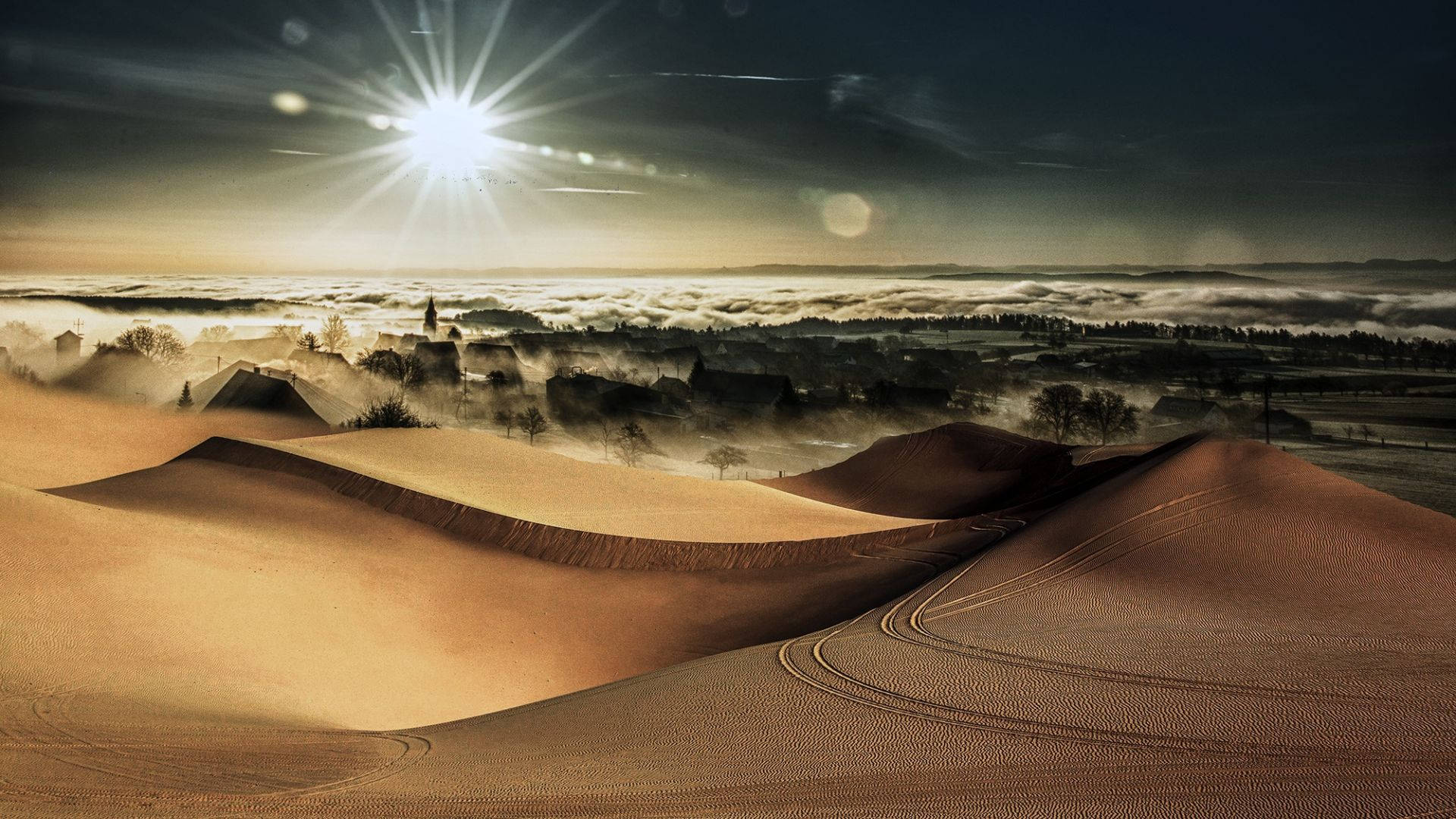 Desert Sun, dunes, clouds, Full HD Desktop Wallpaper