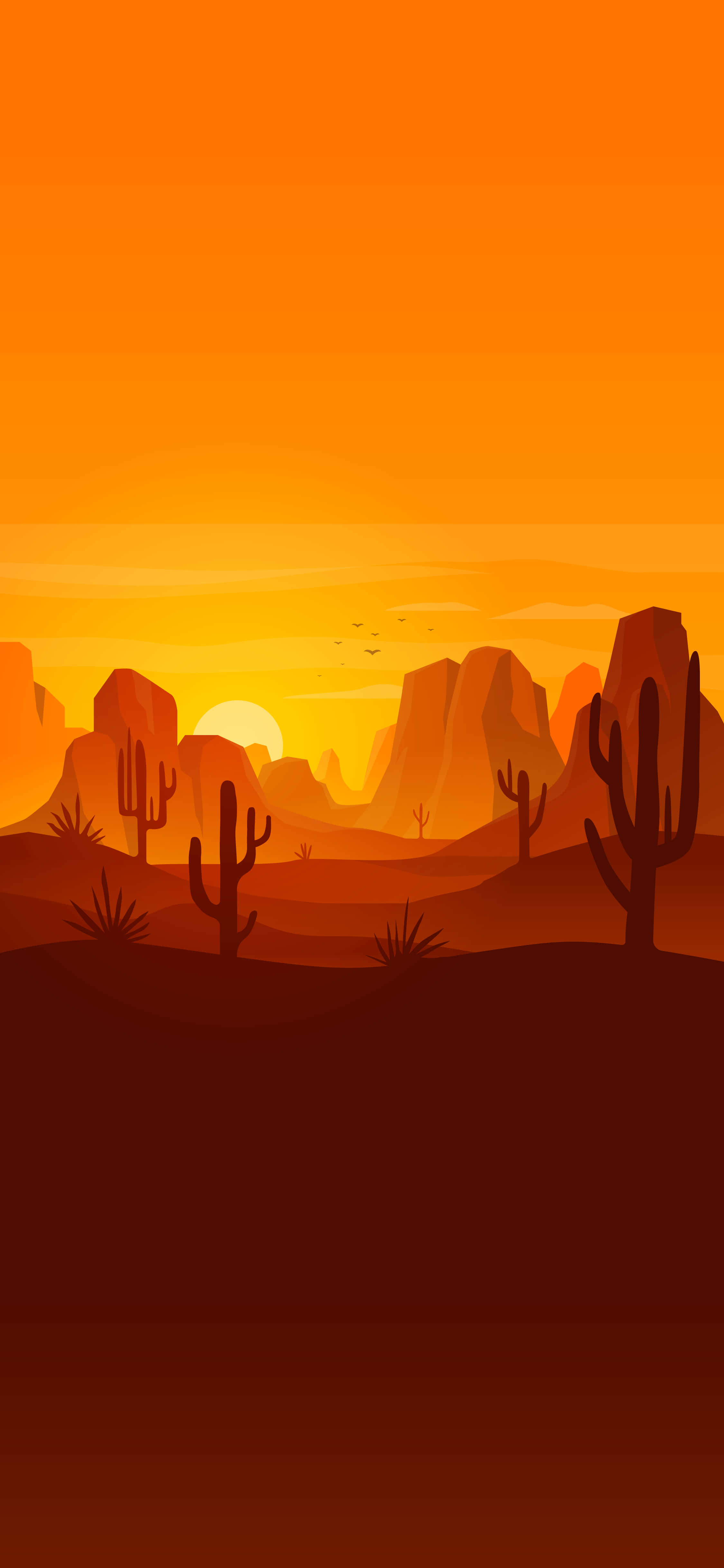 Desert Sun, orange aesthetic, desert sunset, 4K Phone Wallpaper