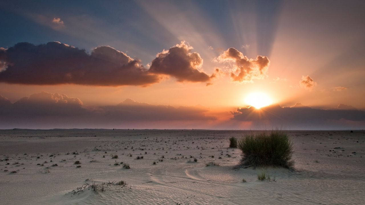 Desert Sun, Sunset, desert landscape, HD Desktop Wallpaper