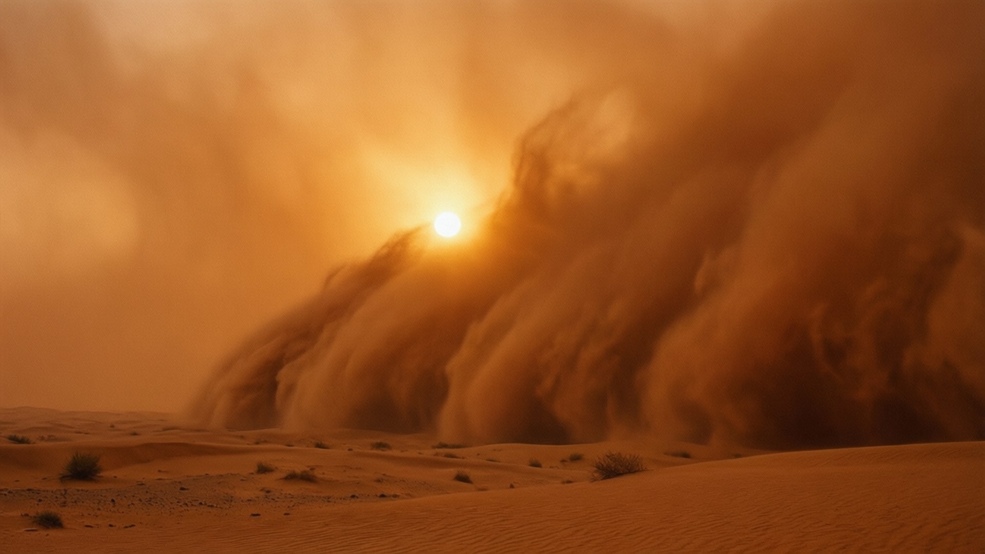 sandstorm, orange sandstorm, desert dune field, Full HD Desktop Wallpaper
