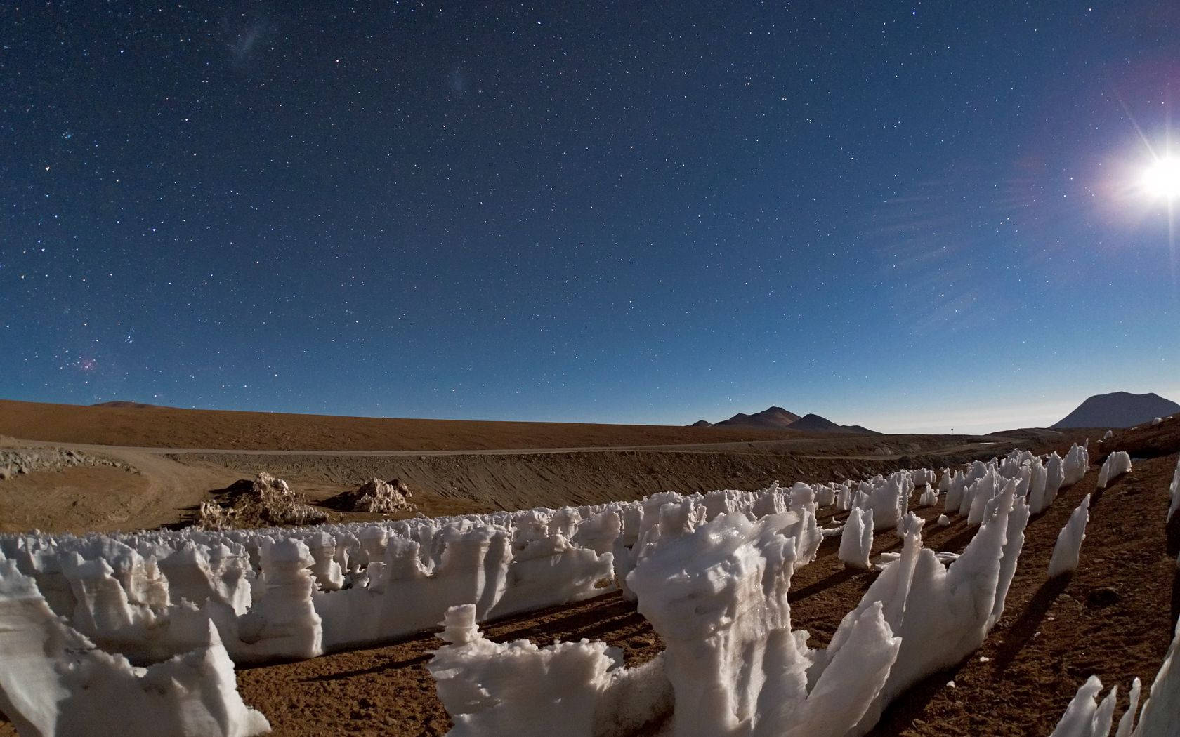 white rocks, desert, starlit night, HD Desktop Wallpaper