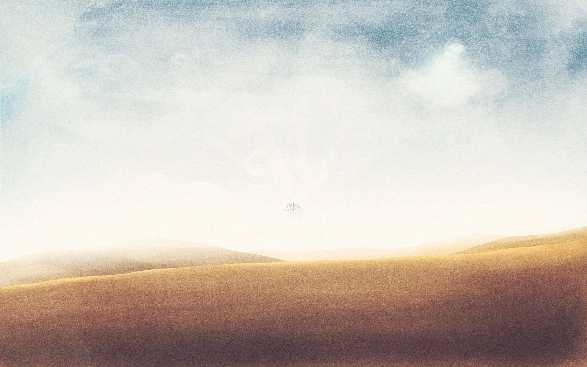 golden hills, hazy blue sky, wispy clouds, Full HD Desktop Wallpaper