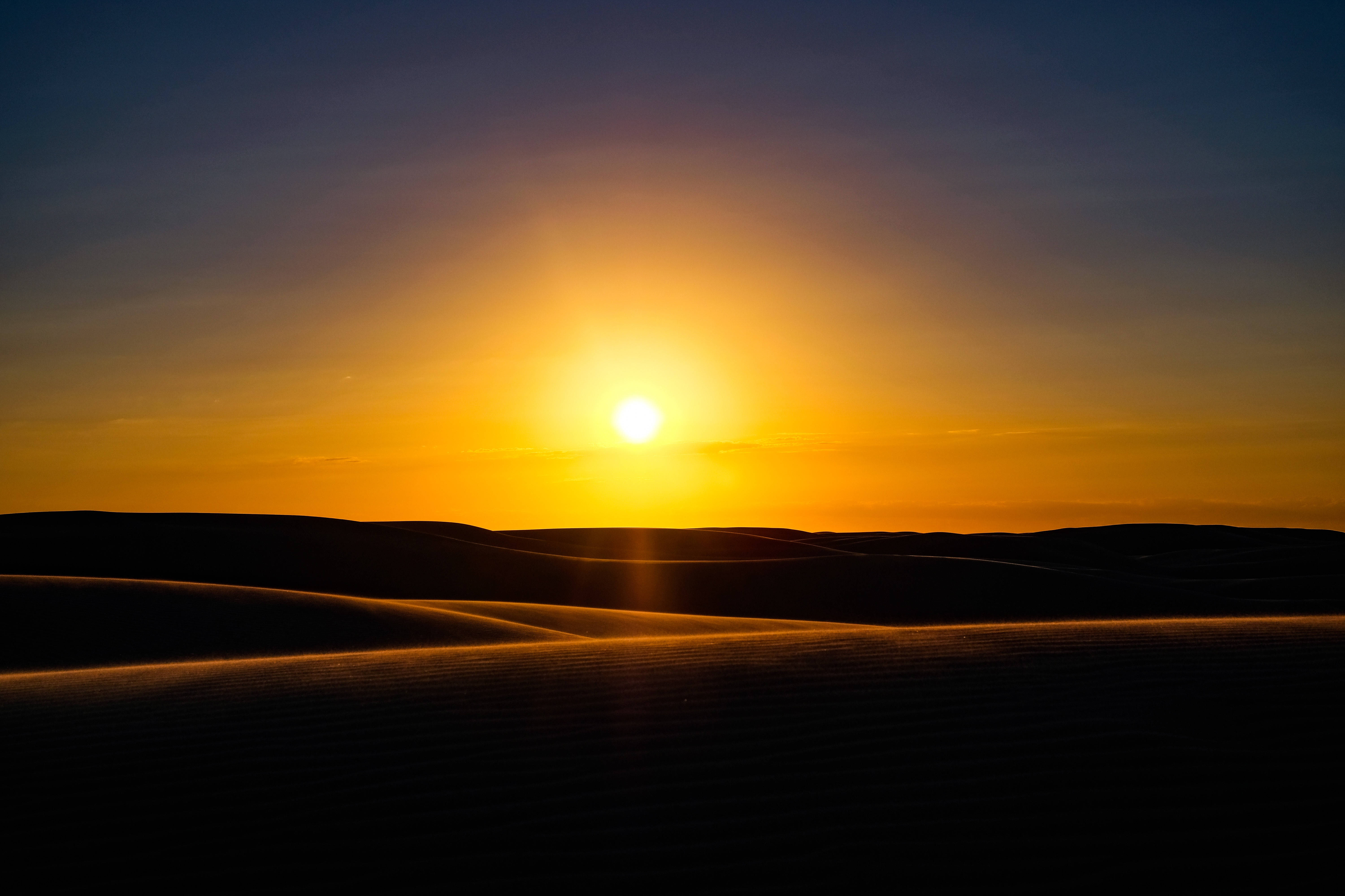Desert Sun, yellow orange, desert dunes, 5K Desktop Wallpaper