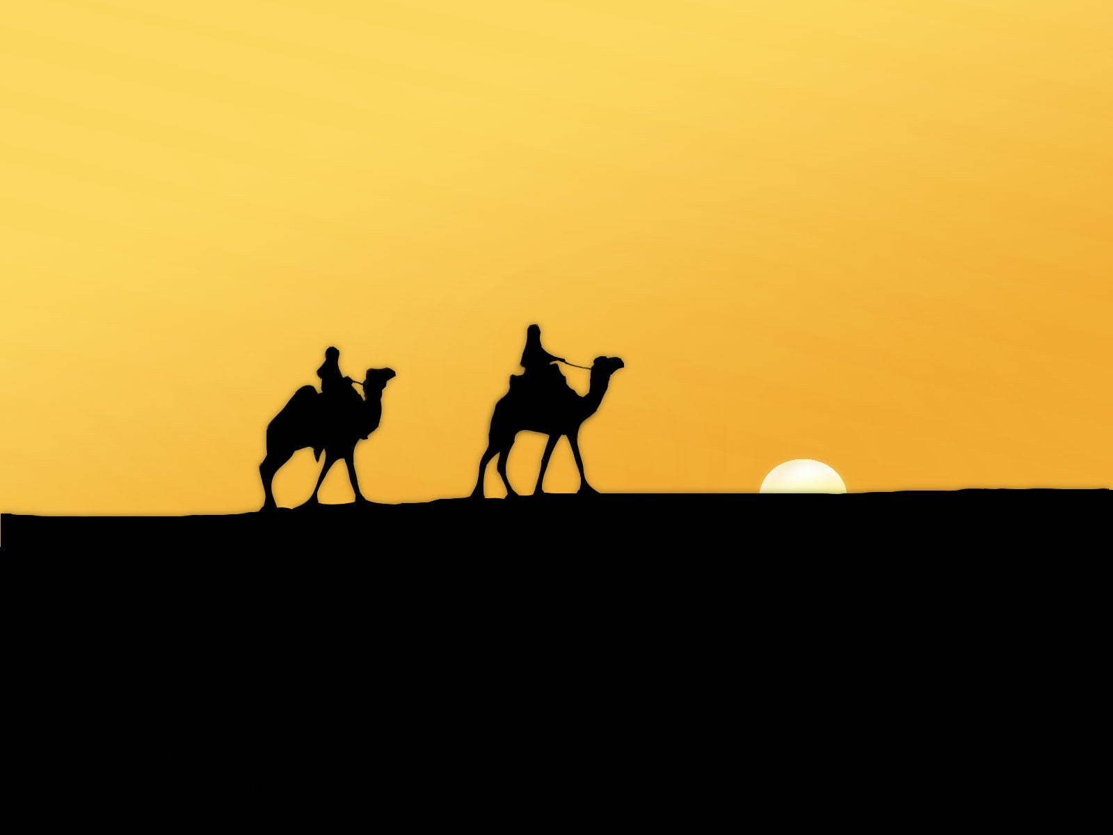 Desert Sun, camel riders, desert dune, HD Desktop Wallpaper