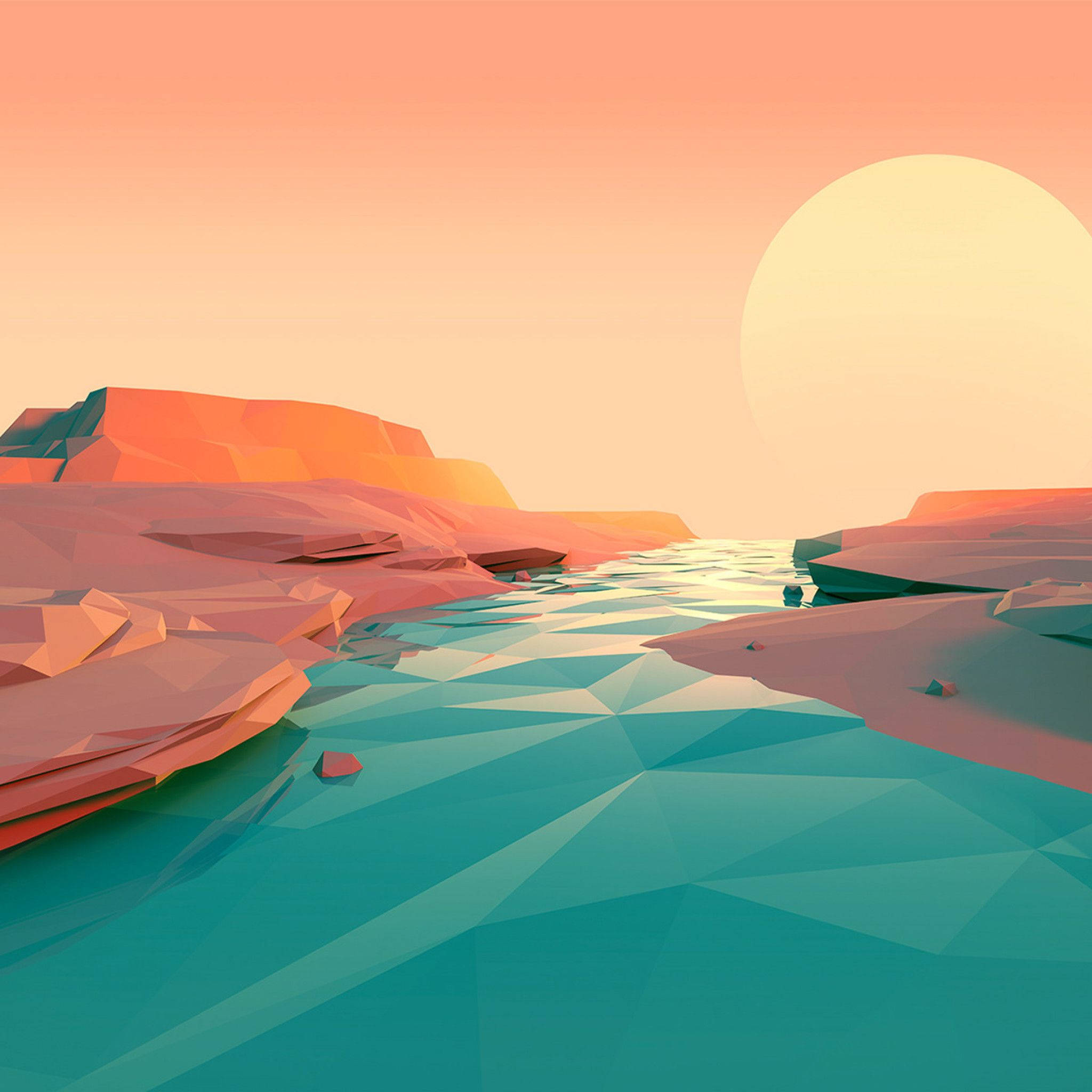 Desert Sun, low-poly digital landscape, geometric mountains, Full HD Desktop Wallpaper