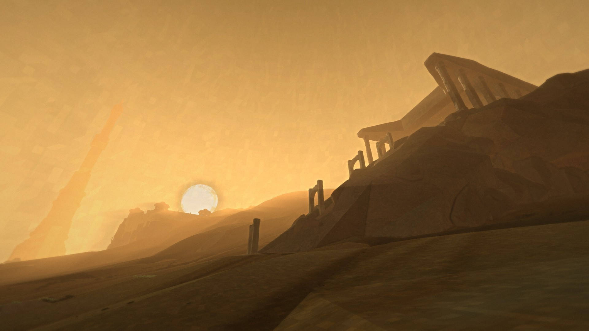 Desert Sun, sunset, ancient ruins, Full HD Desktop Wallpaper