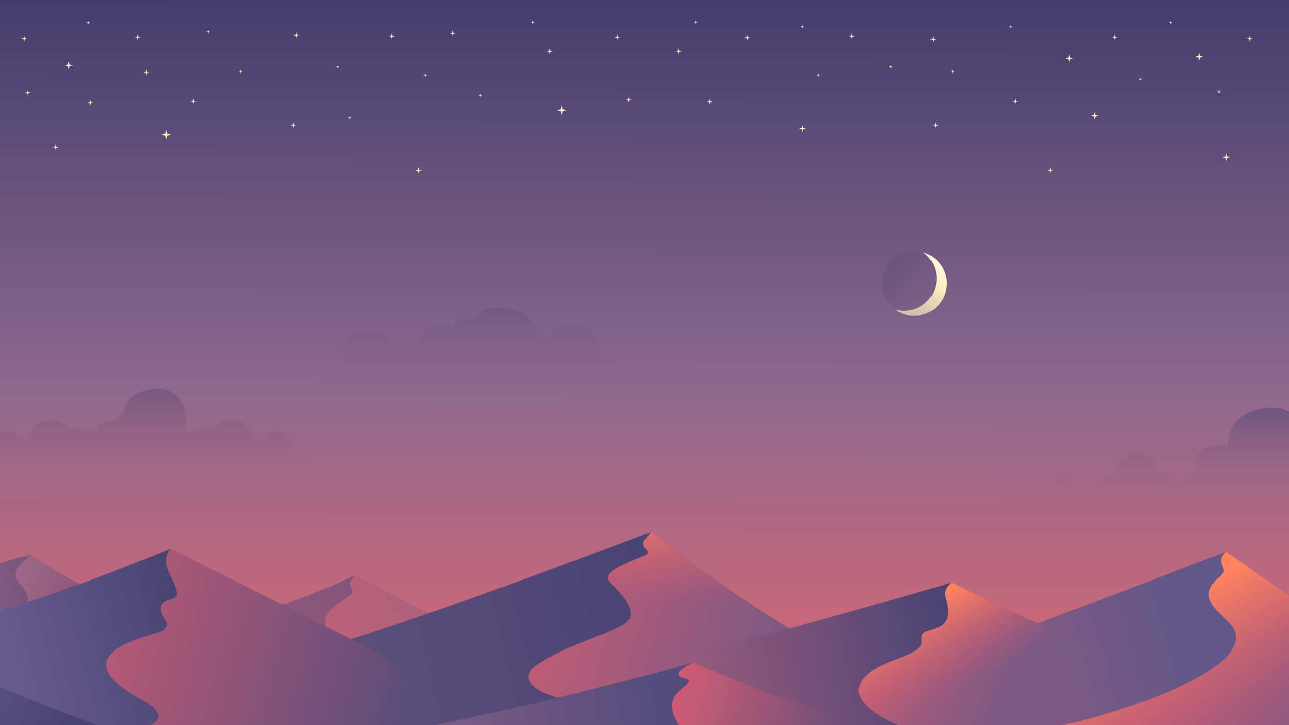 Desert Moon, crescent moon, stars, 2K Desktop Wallpaper