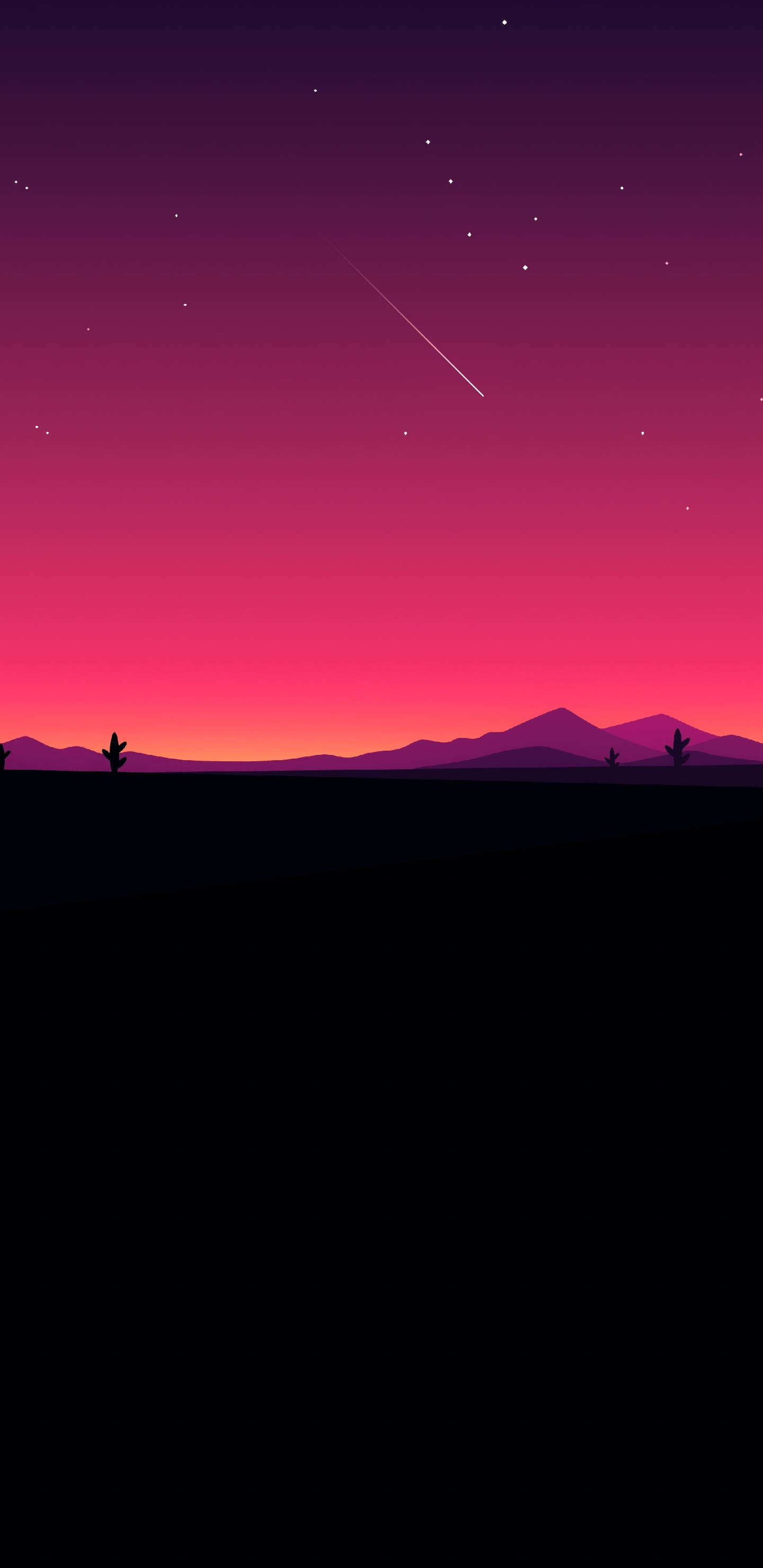 Desert At Night 2K Amoled, pink and purple twilight sky, shooting star, 2K Phone Wallpaper