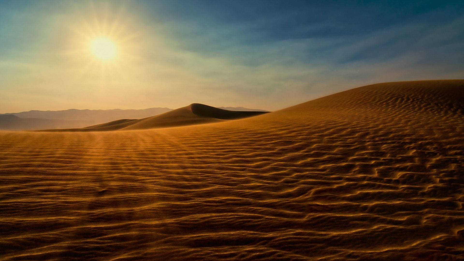 desert, sun, golden sand dunes, Full HD Desktop Wallpaper
