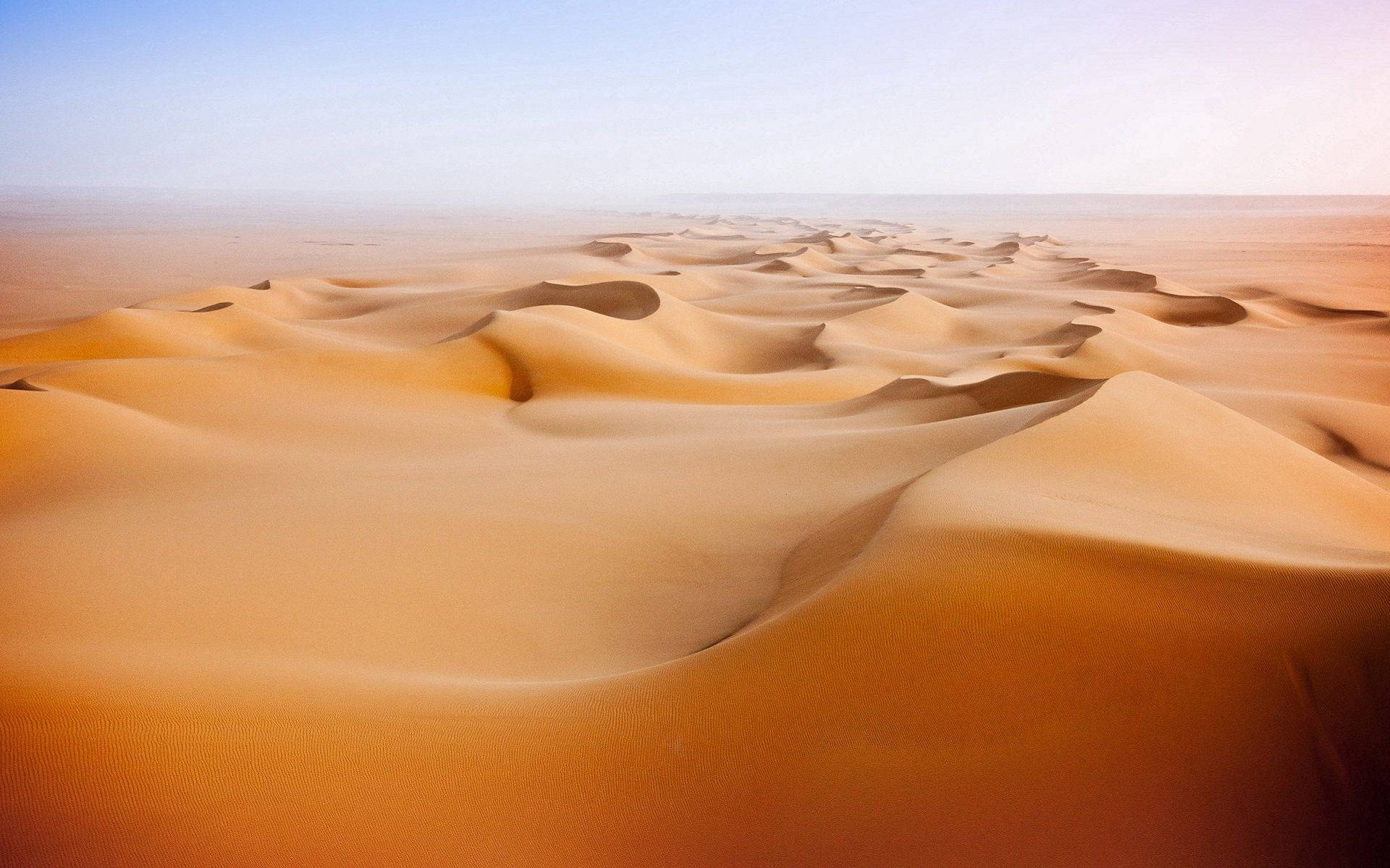 golden sand dunes, clear blue sky, desert landscape, Full HD Desktop Wallpaper