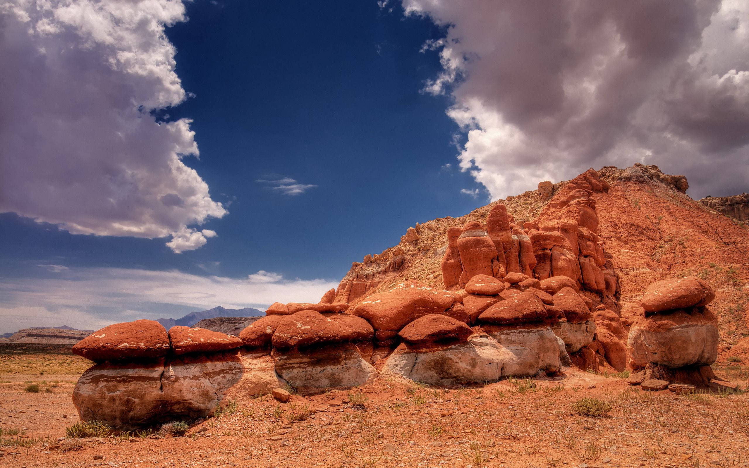 pedestal rocks, desert landscape, red rock formations, 2K Desktop Wallpaper