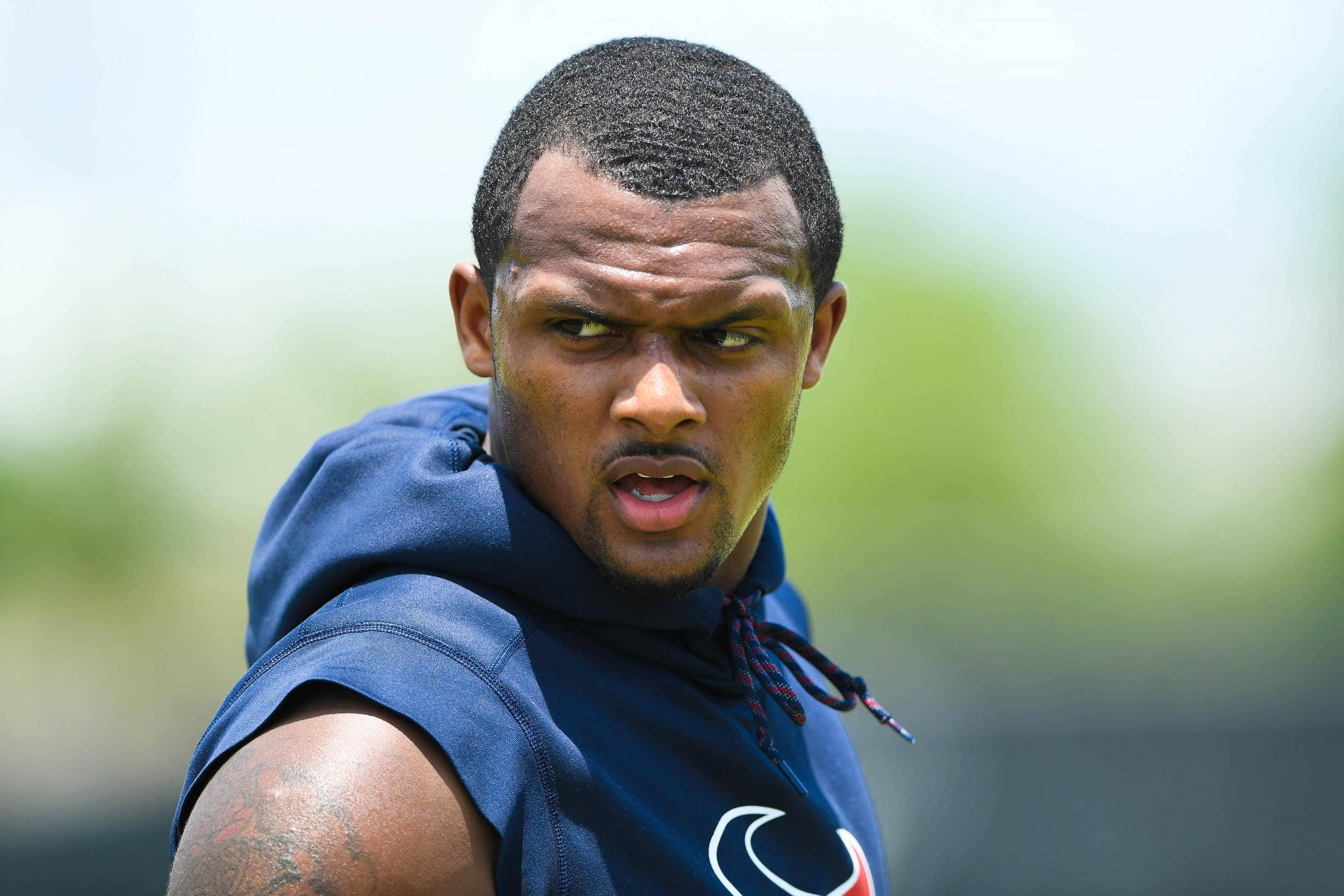 Deshaun Watson, blue sleeveless hoodie, outdoor training, Full HD Desktop Wallpaper
