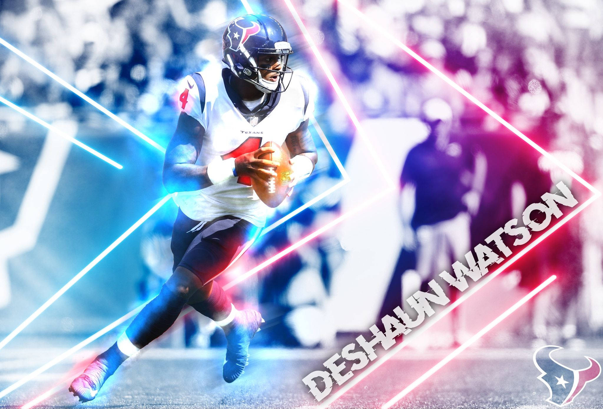 Deshaun Watson, neon blue, neon pink, Full HD Desktop Wallpaper