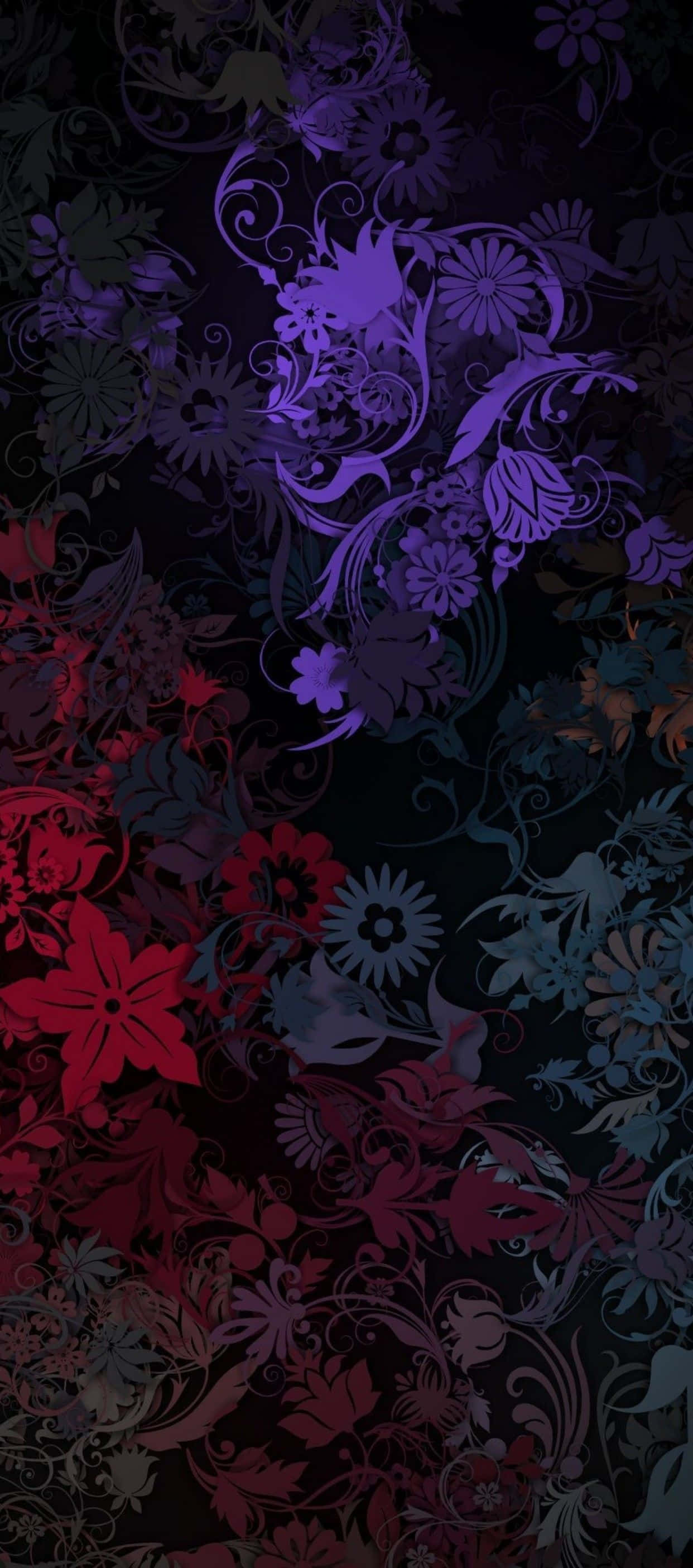 iPhone, vibrant purple red, blue floral patterns, 2K Phone Wallpaper