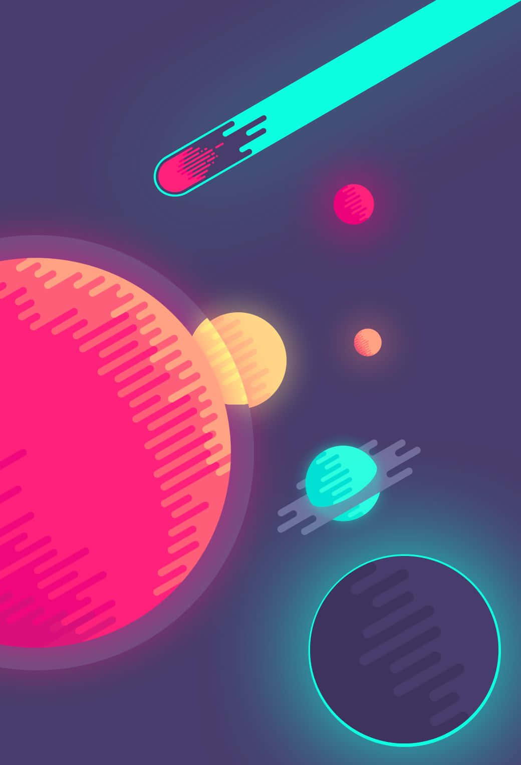 neon planets, cosmic void, glowing pink teal, HD Phone Wallpaper