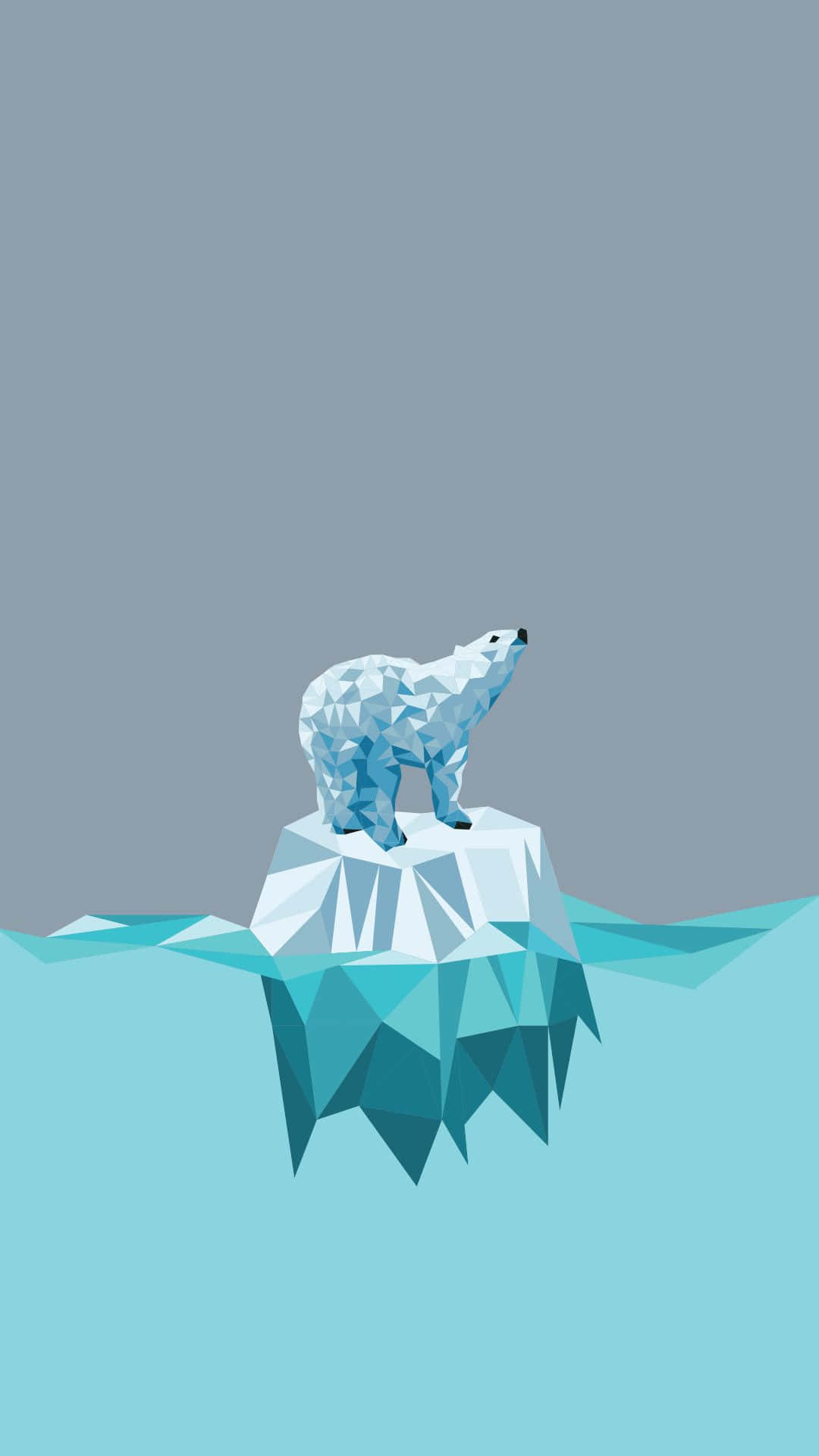 low-poly polar bear, geometric iceberg, calm blue waters, Full HD Phone Wallpaper