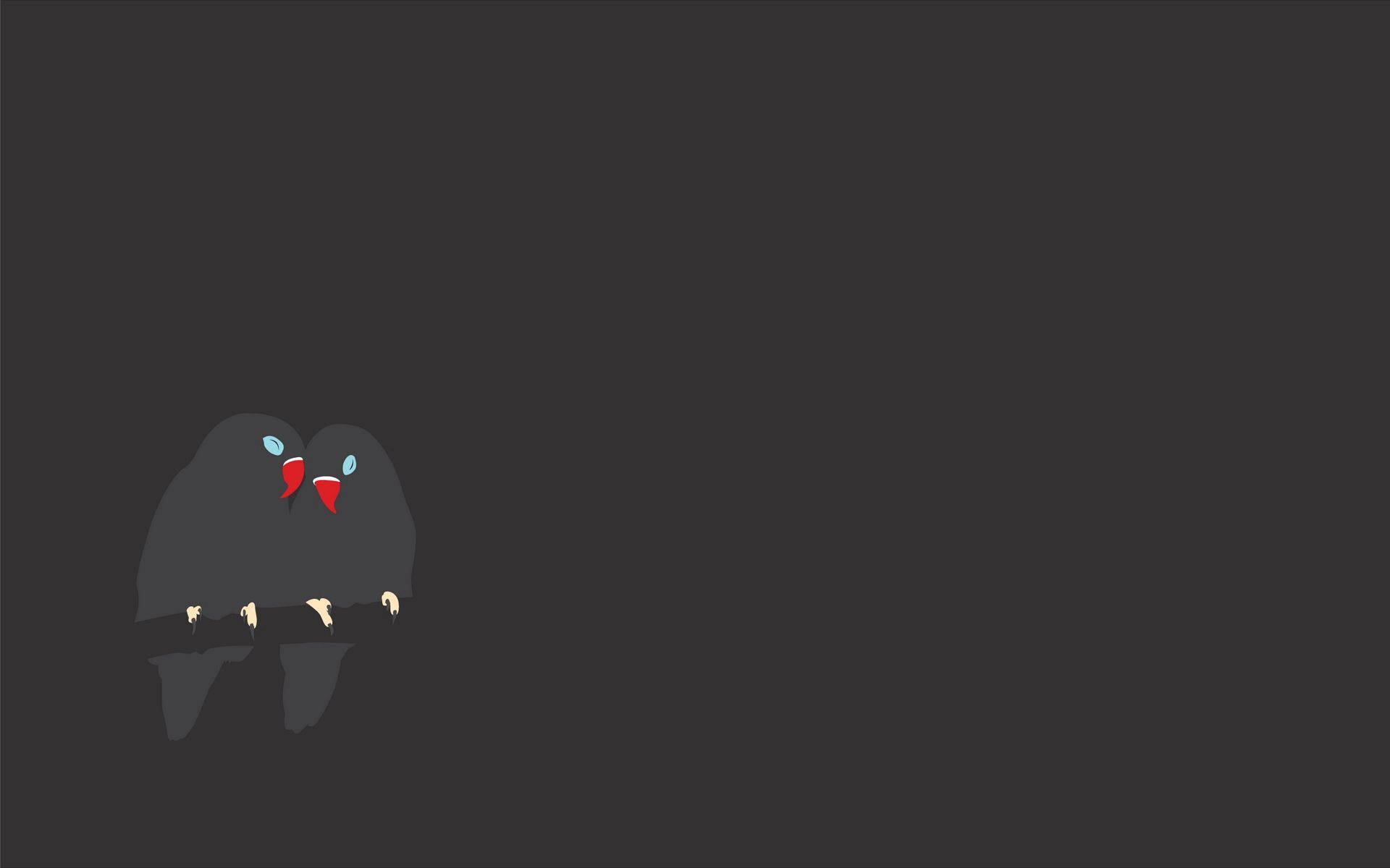 black lovebirds, minimalist, red beaks, Full HD Desktop Wallpaper
