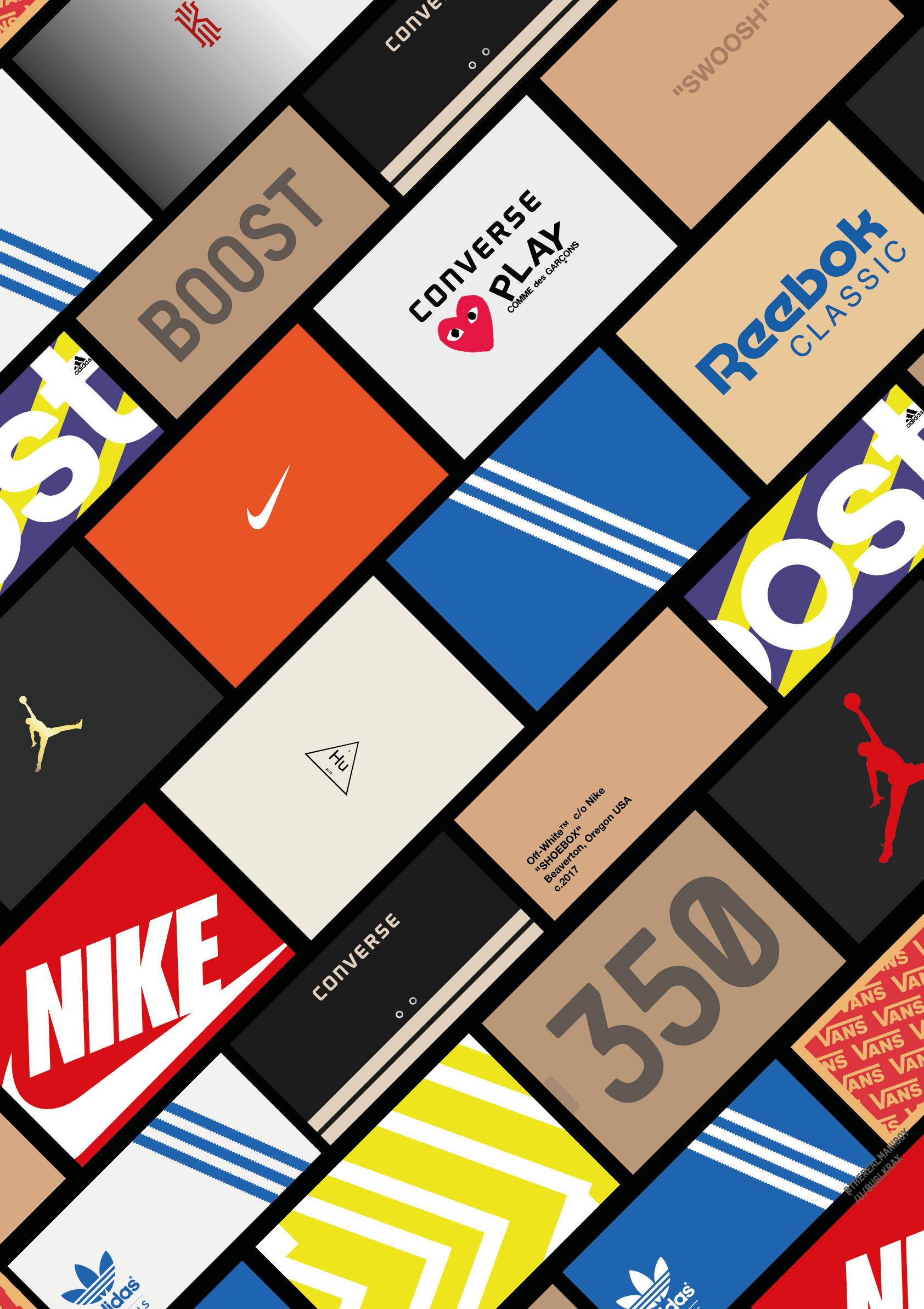 sneaker brands, diagonal design, bold colors, Full HD Phone Wallpaper