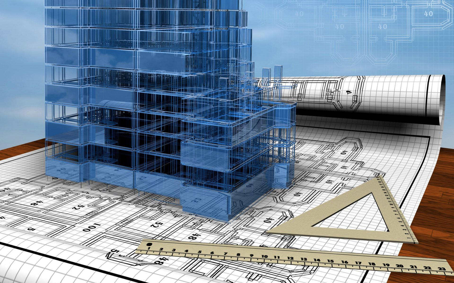 blue miniature building, 3d architectural model, modern skyscraper, Full HD Desktop Wallpaper