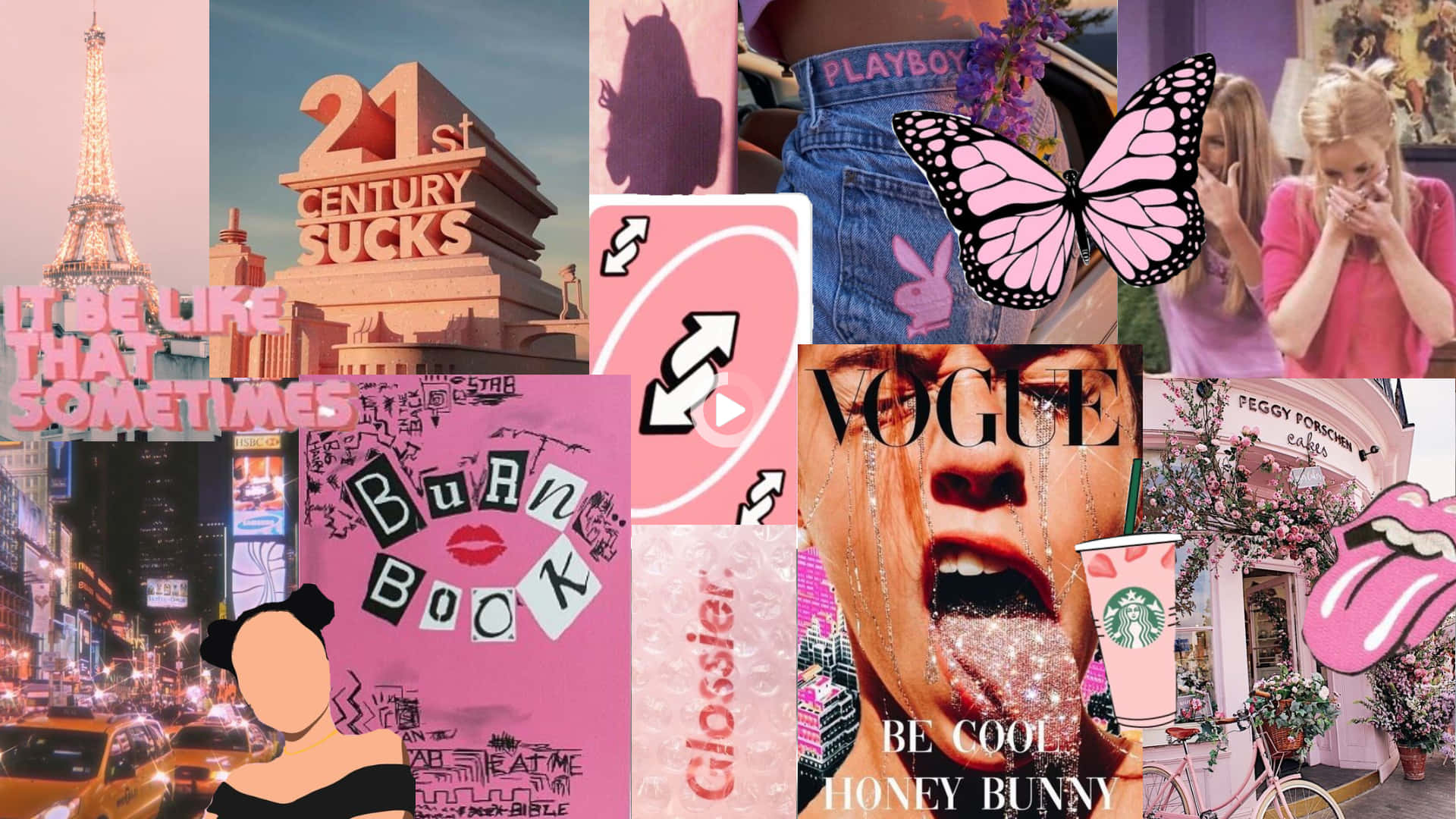 Girly Pink Designer Aesthetic Montage, Vibrant pink, pop culture icons, Full HD Desktop Wallpaper