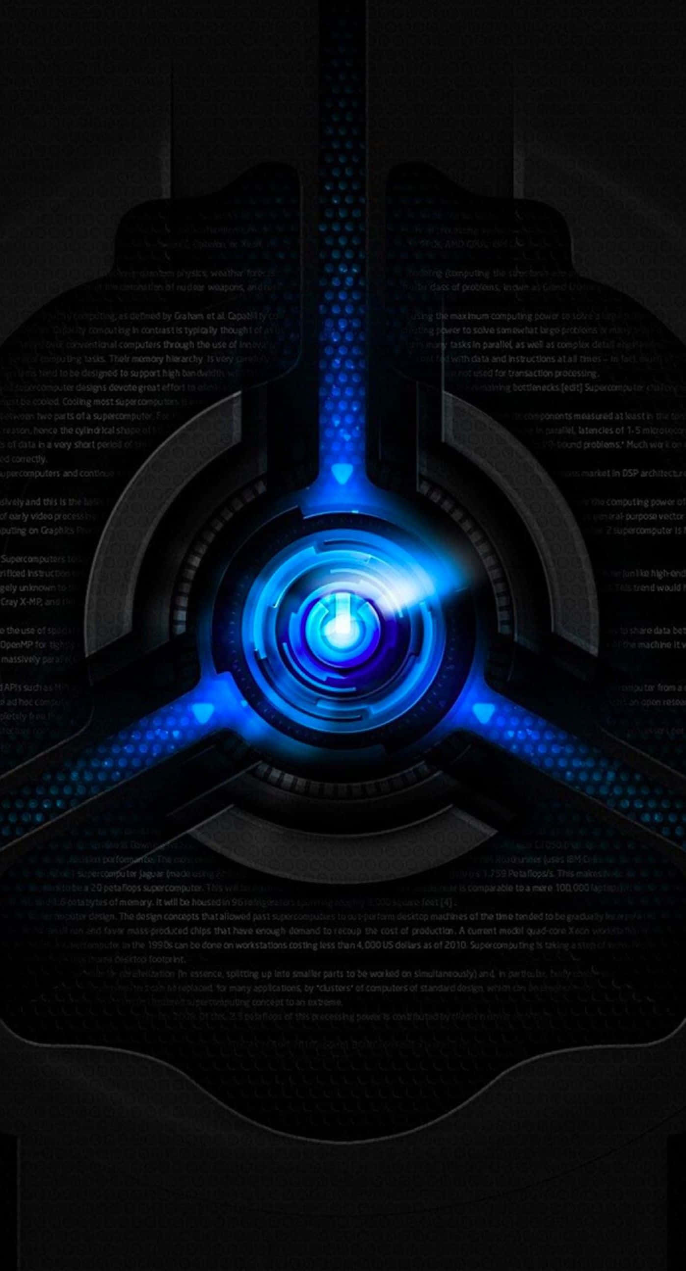 glowing blue circular interface, radial light beams, digital text, 2K Phone Wallpaper