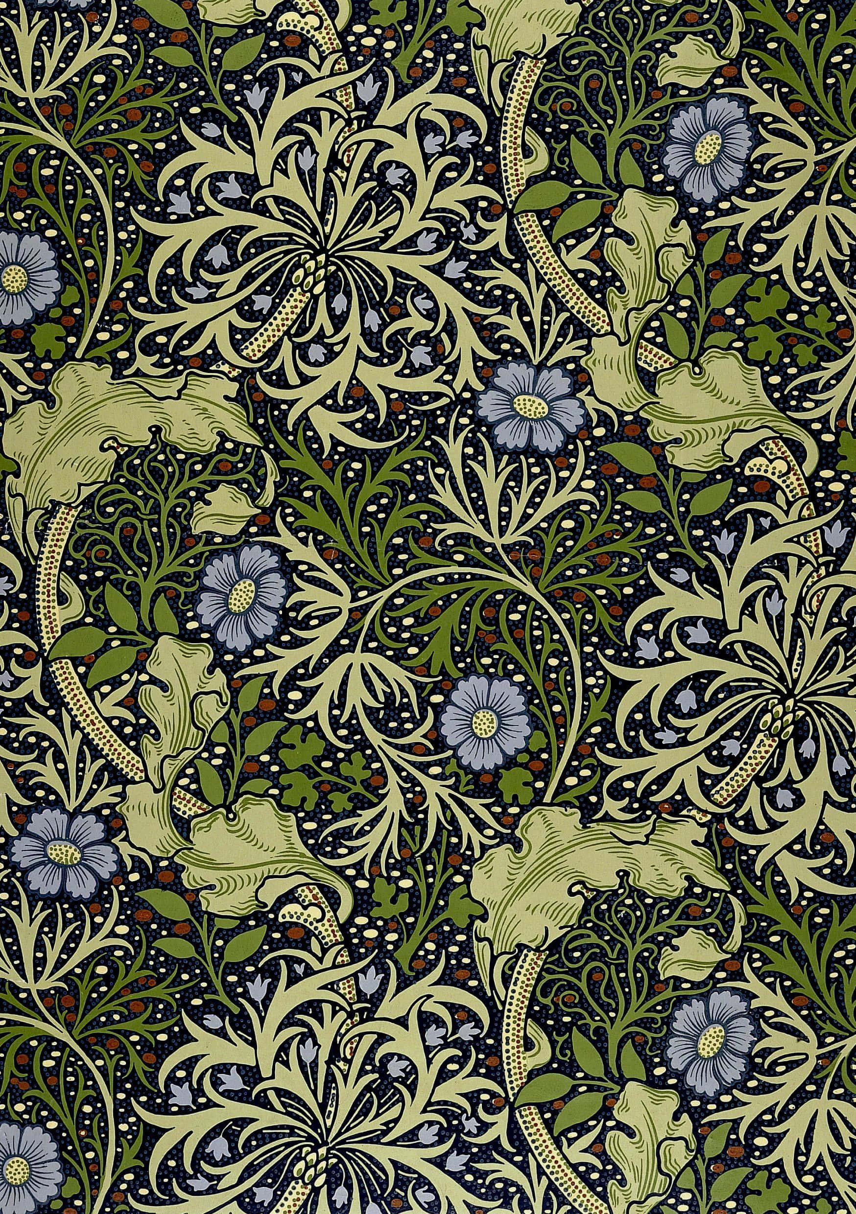 Art Deco, floral wallpaper pattern, green leaves, Full HD Phone Wallpaper