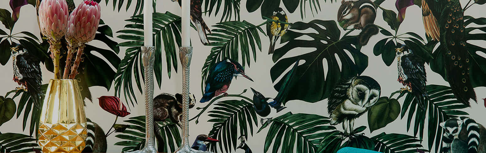 Aesthetic Jungle Desginer Wall, tropical wallpaper, lush green leaves, HD Desktop Wallpaper