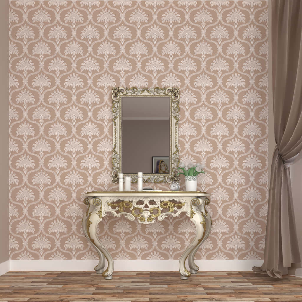 Classy Femme Patter Designer, gold accents, damask wallpapered wall, SD Desktop Wallpaper