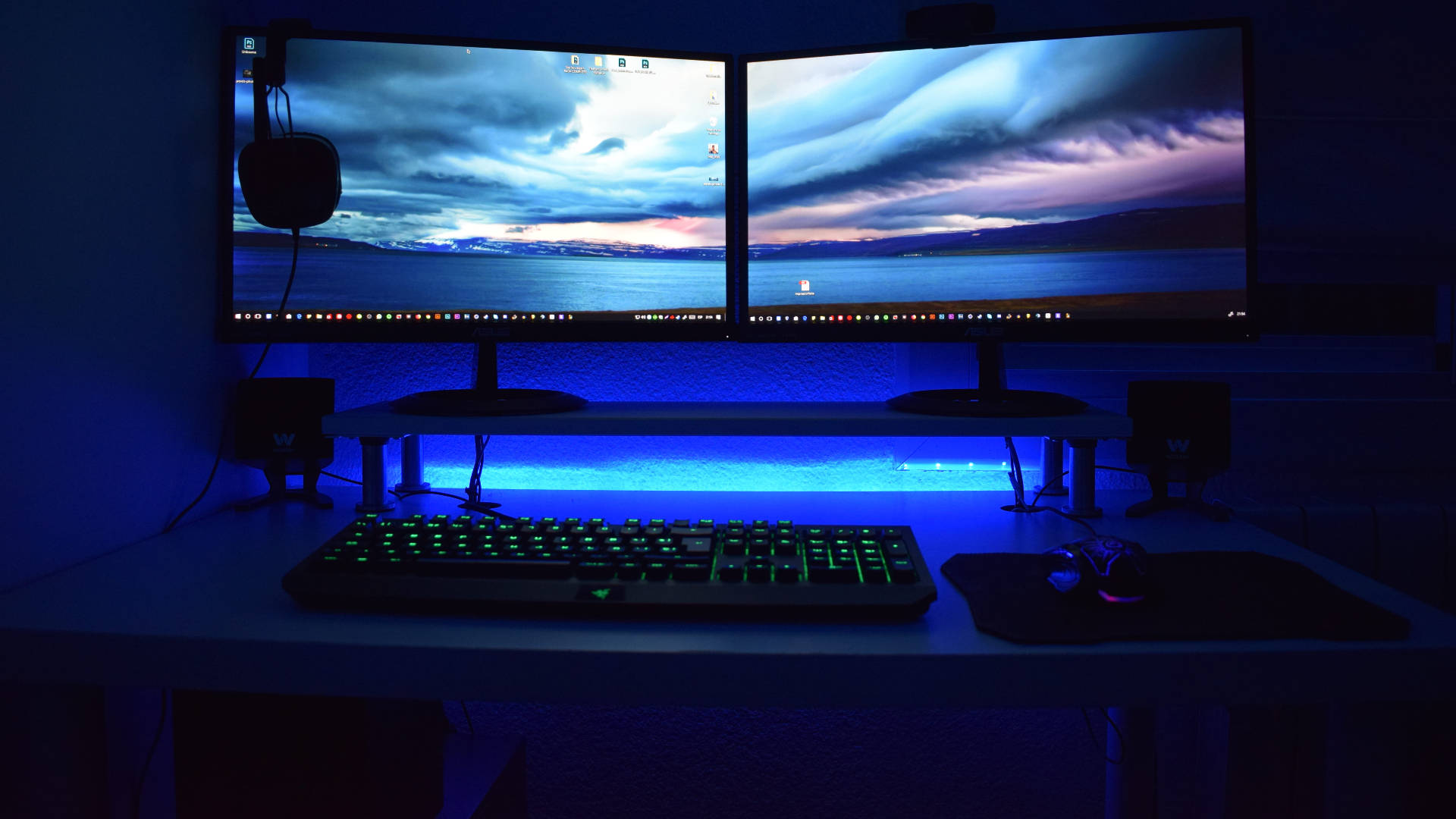 dual monitor, stormy sunset, water, Full HD Desktop Wallpaper