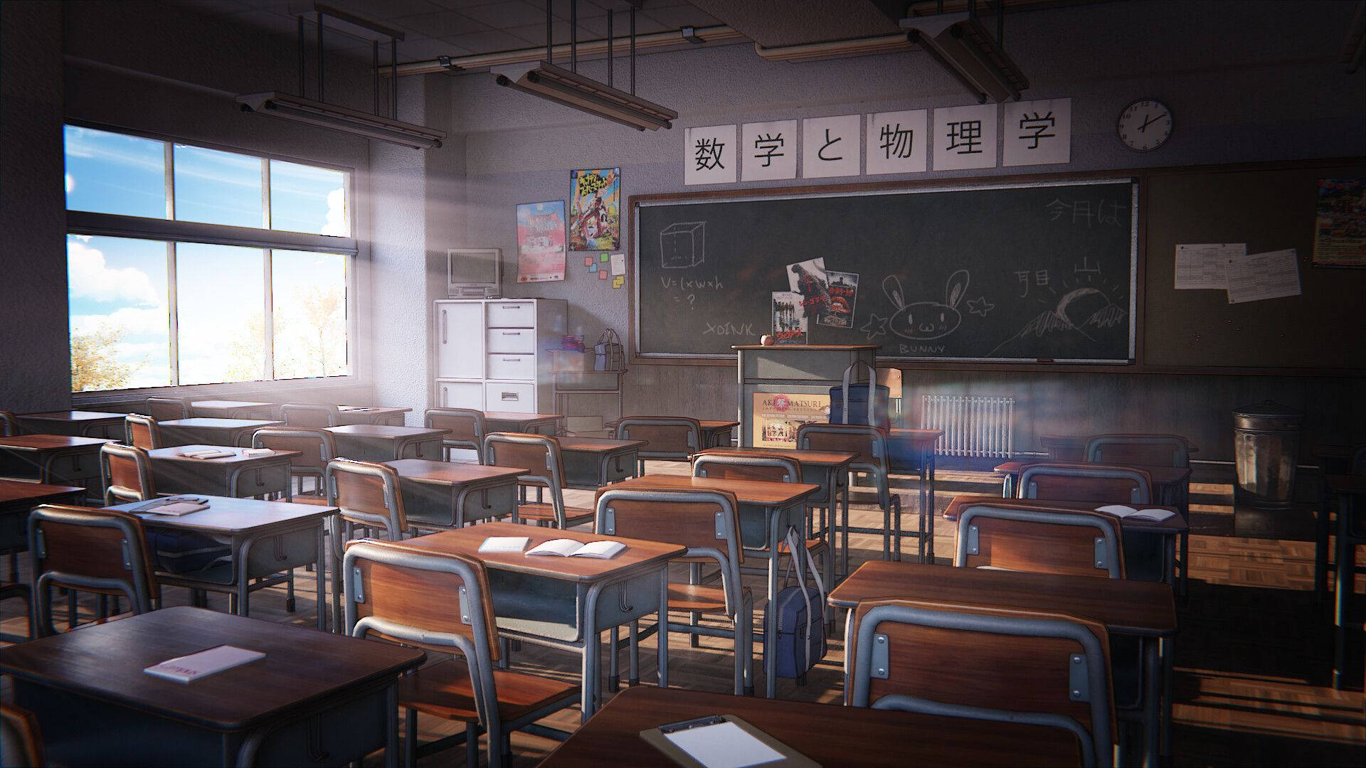 anime classroom, middle school, Japanese classroom, Full HD Desktop Wallpaper
