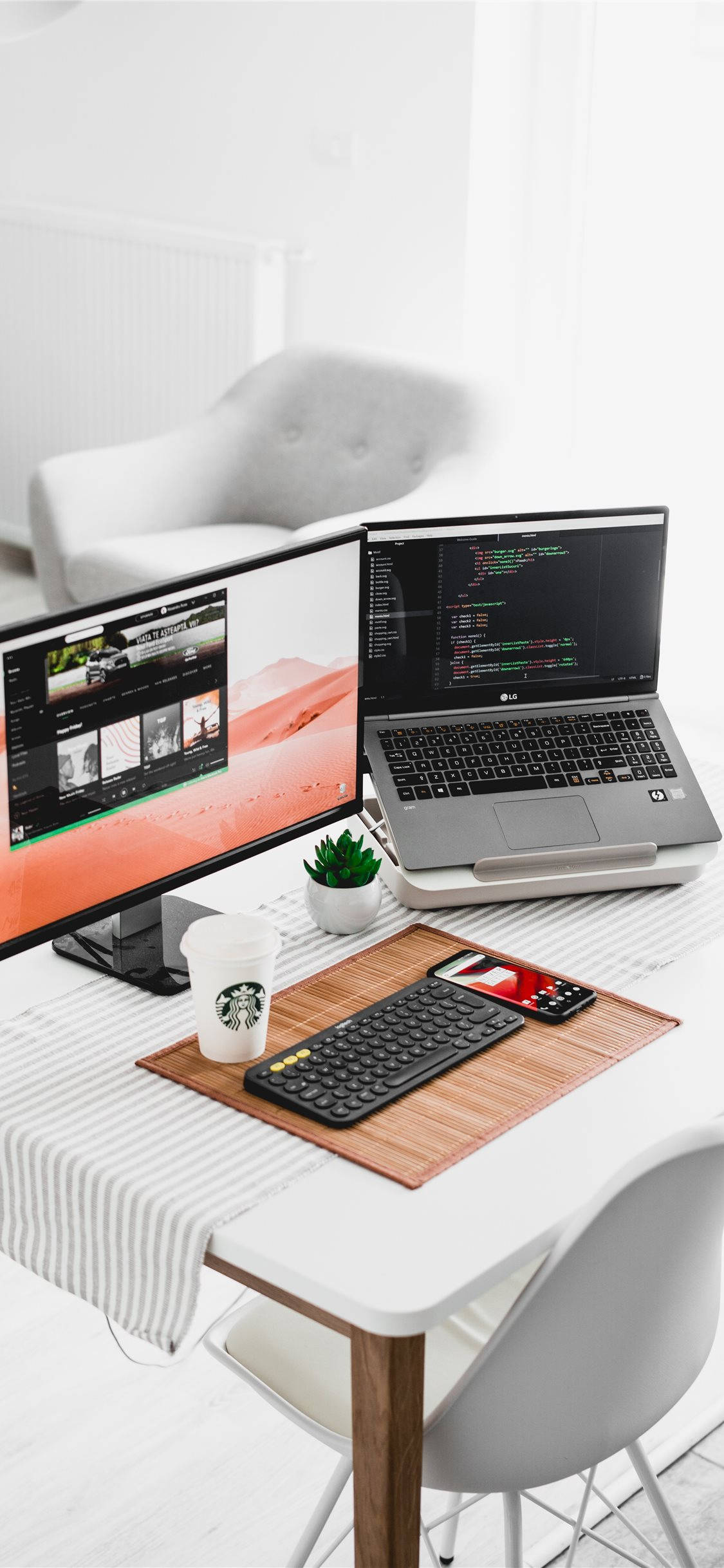white desk, iPhone, laptop, Full HD Phone Wallpaper