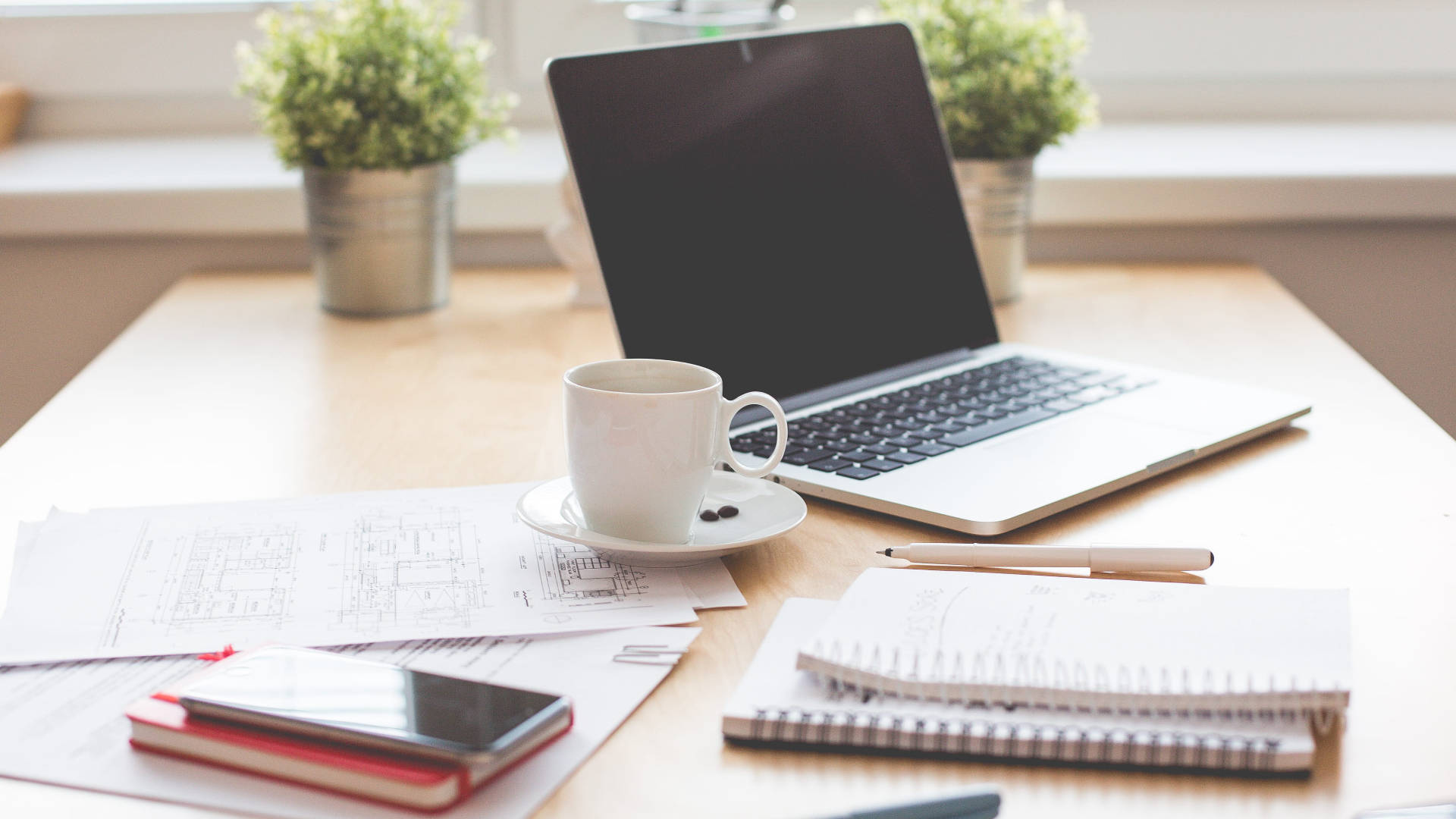 beige desk, minimalist, laptop, Full HD Desktop Wallpaper