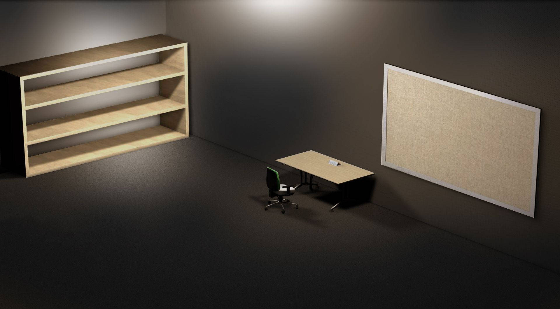 Classic and Elegant Office Desk, bookshelf, corkboard, Full HD Desktop Wallpaper