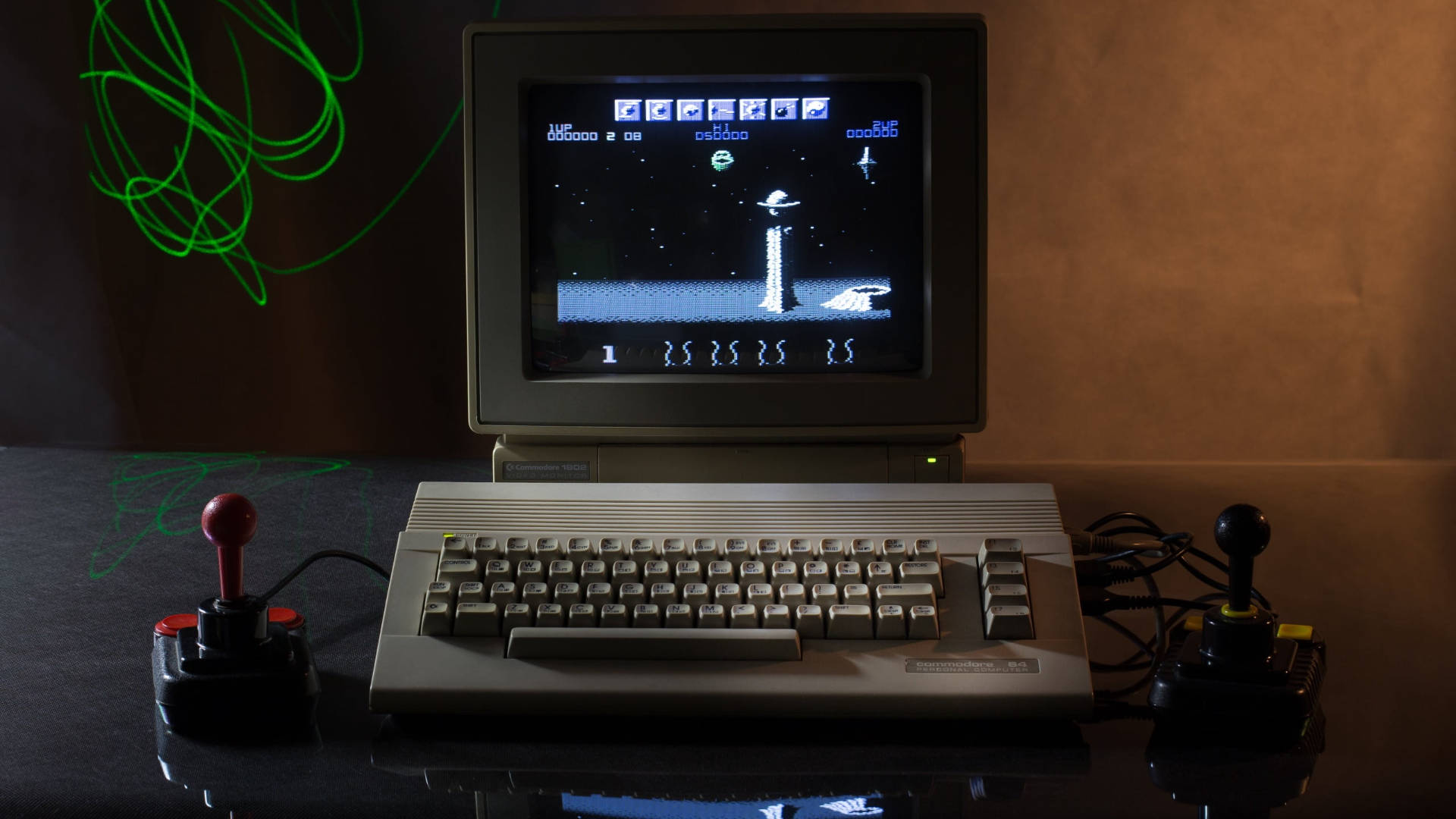 retro computer, retro game, joysticks, Full HD Desktop Wallpaper