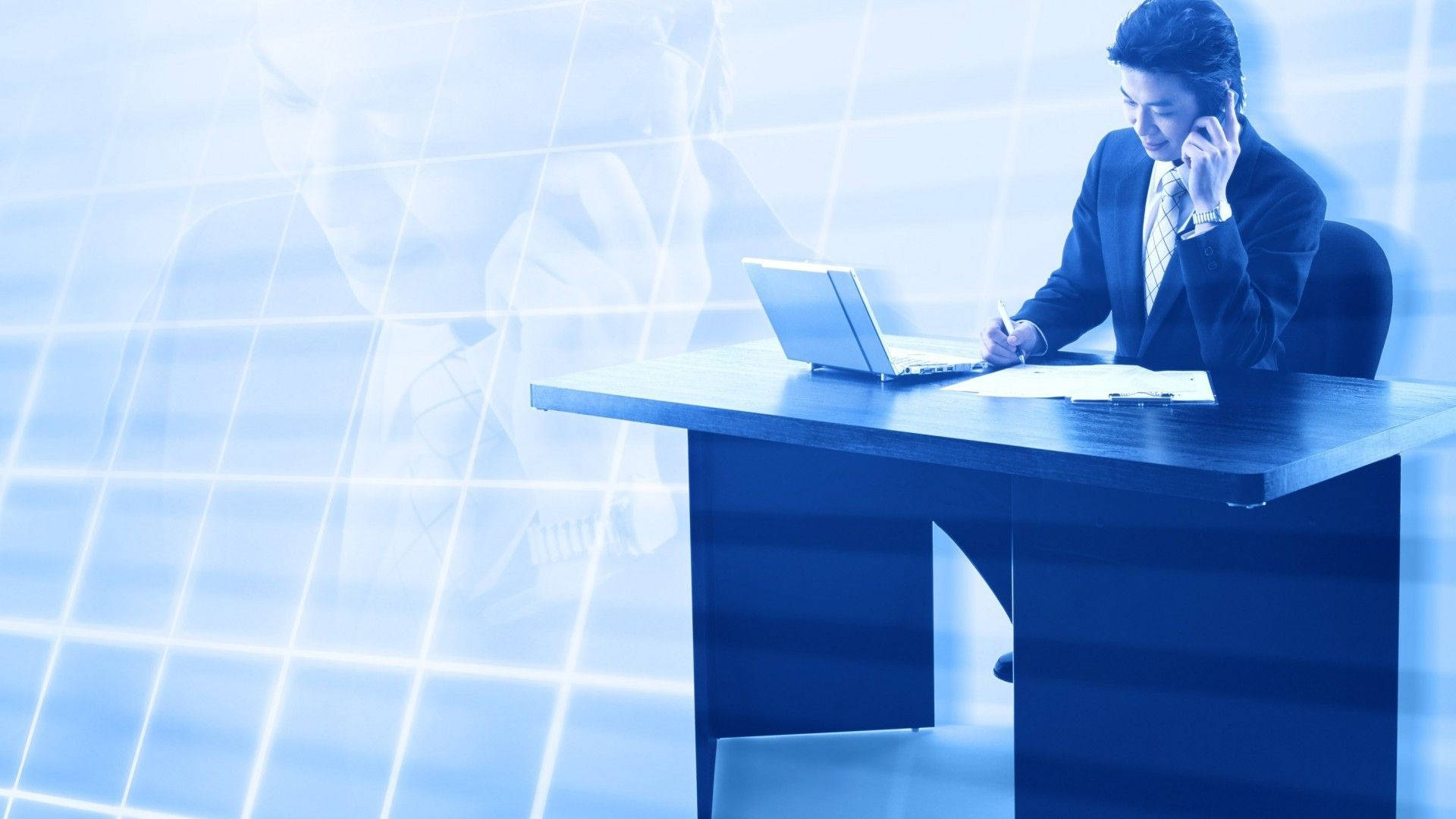 minimalist, digitally enhanced, office desk, Full HD Desktop Wallpaper
