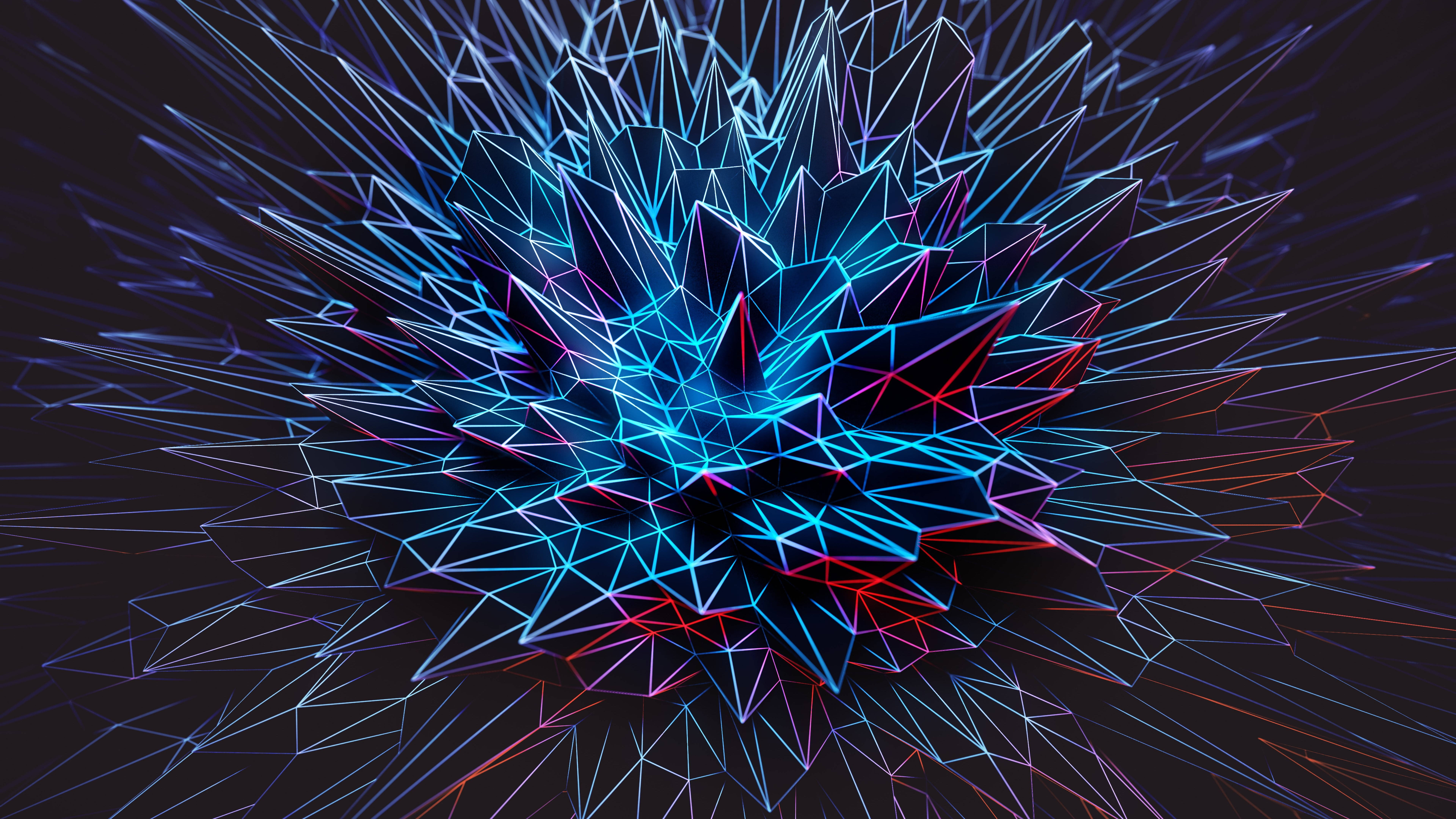 abstract geometric art, neon lines, sharp facets, 8K Desktop Wallpaper