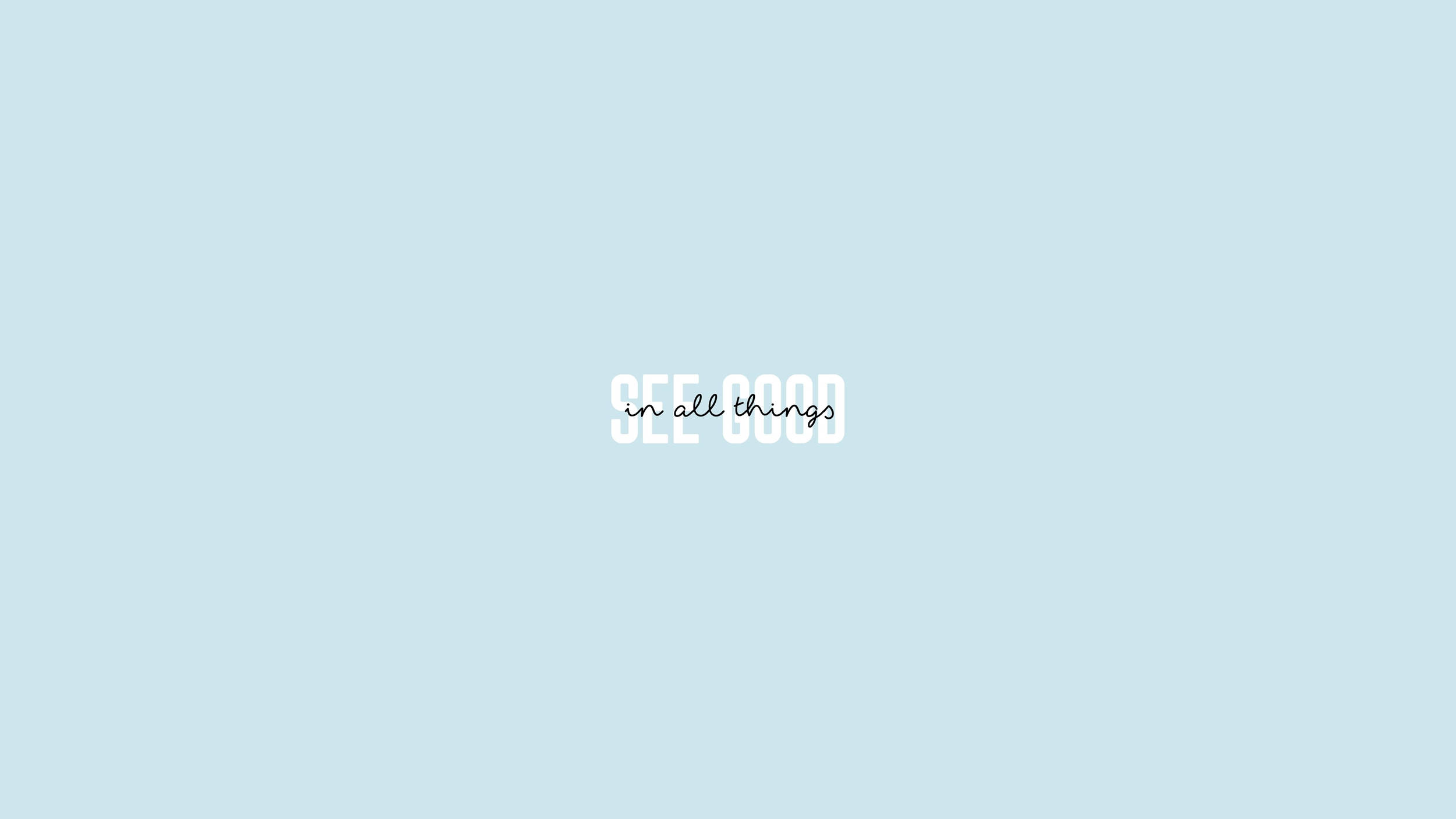 Minimalistic desktop setup, light blue background, white text, Full HD Desktop Wallpaper