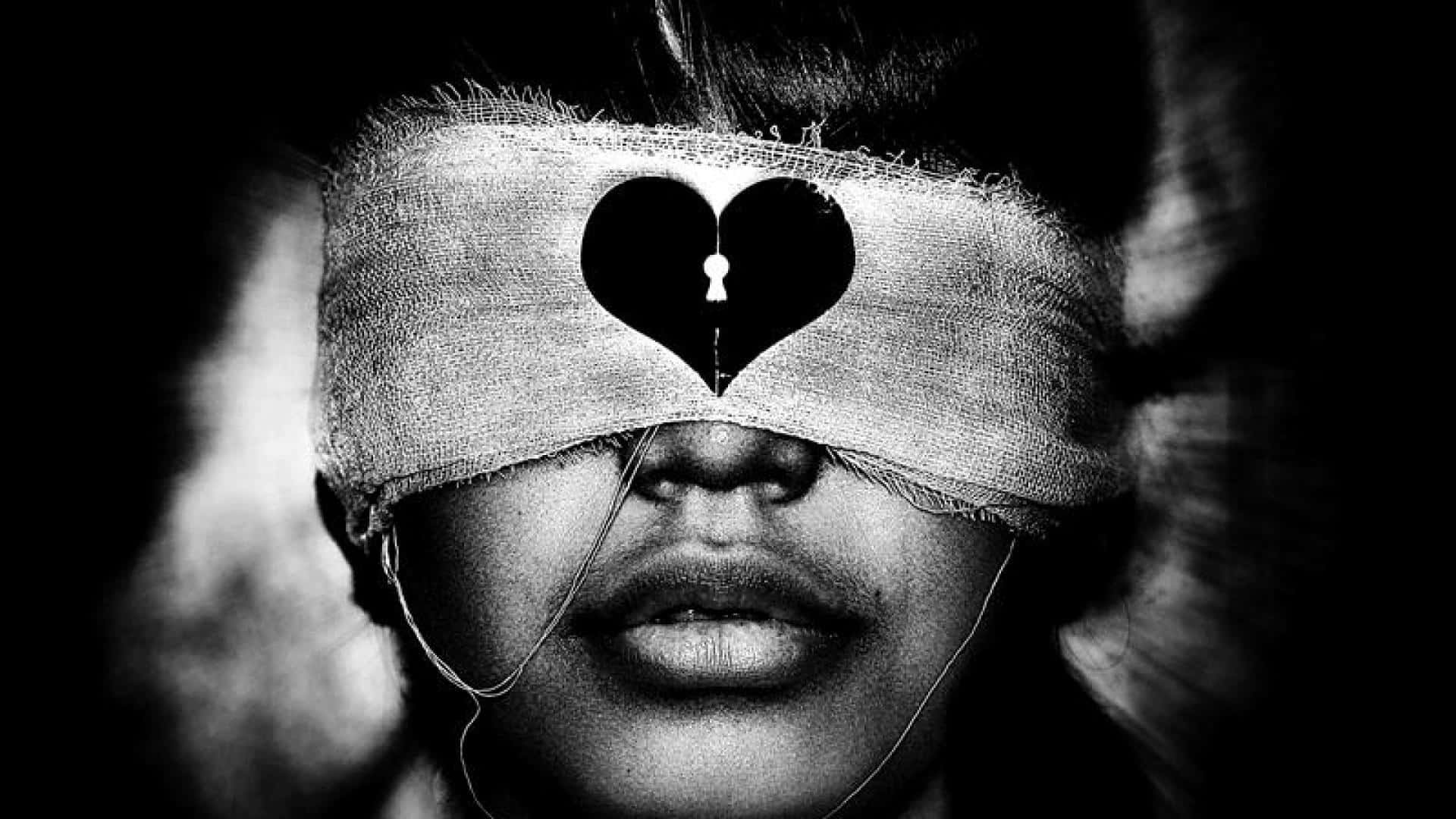 Blind HD Desktop, textured blindfold, heart-shaped cutout, Full HD Desktop Wallpaper
