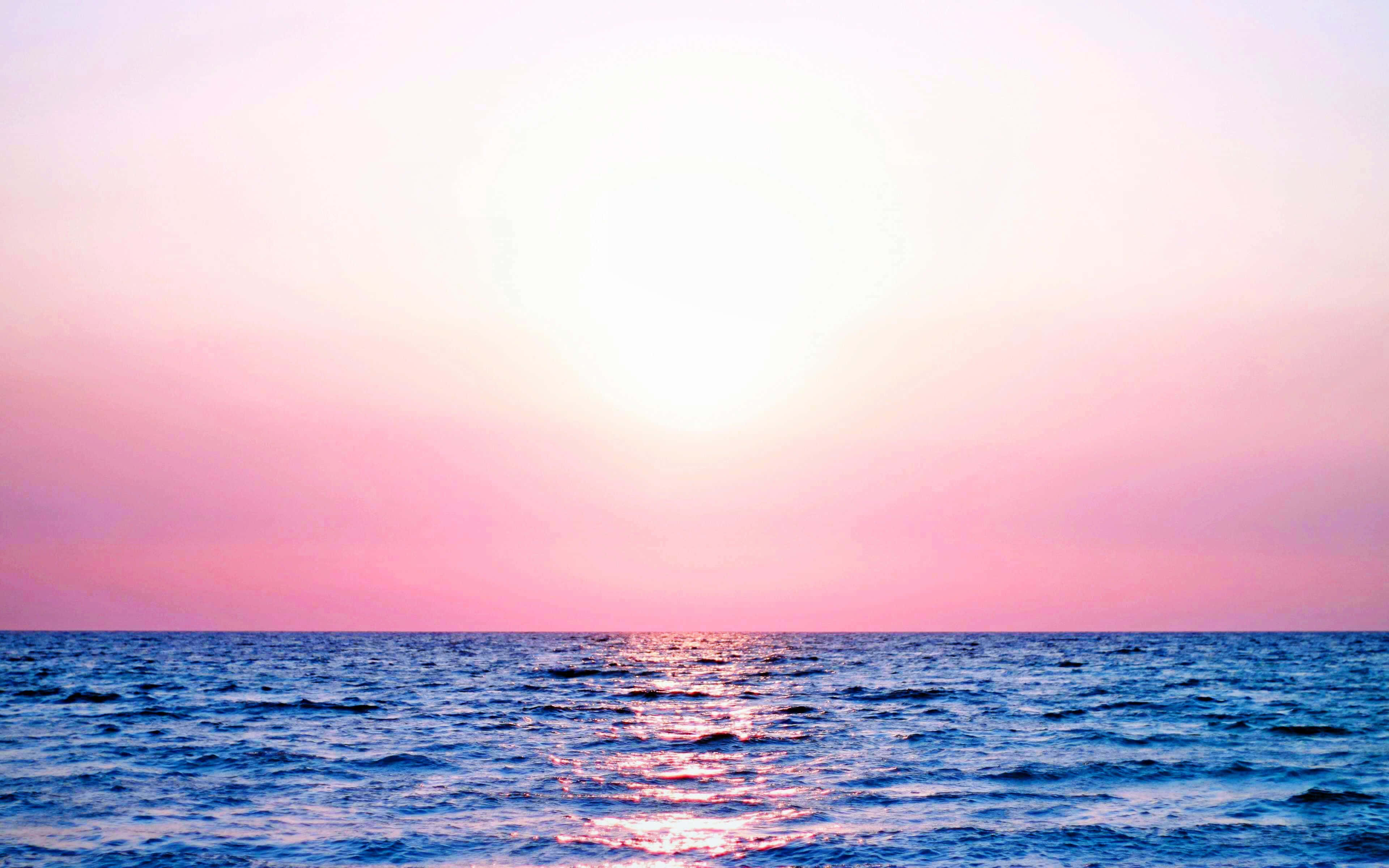 ocean, sunset, pink sky, 4K Desktop Wallpaper
