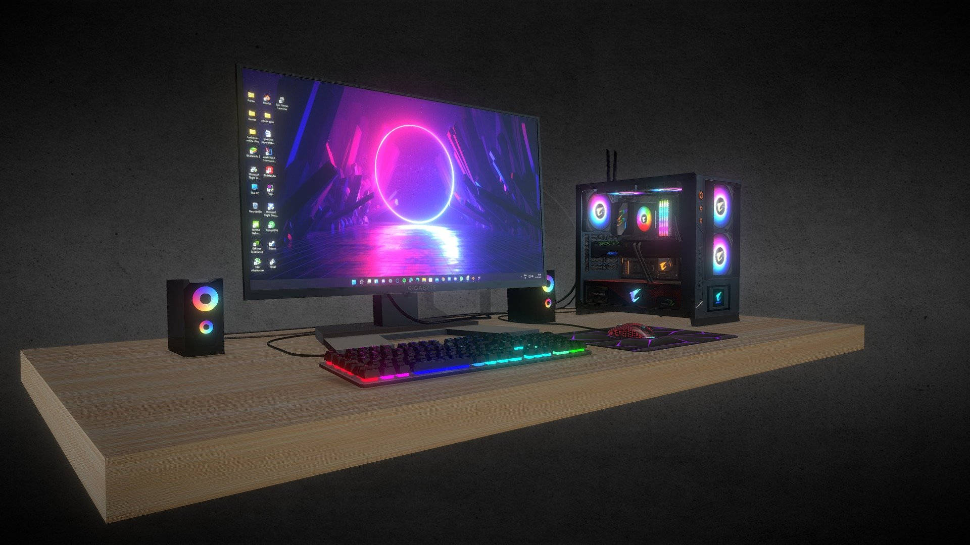 RGB, gaming setup, vibrant monitor, Full HD Desktop Wallpaper