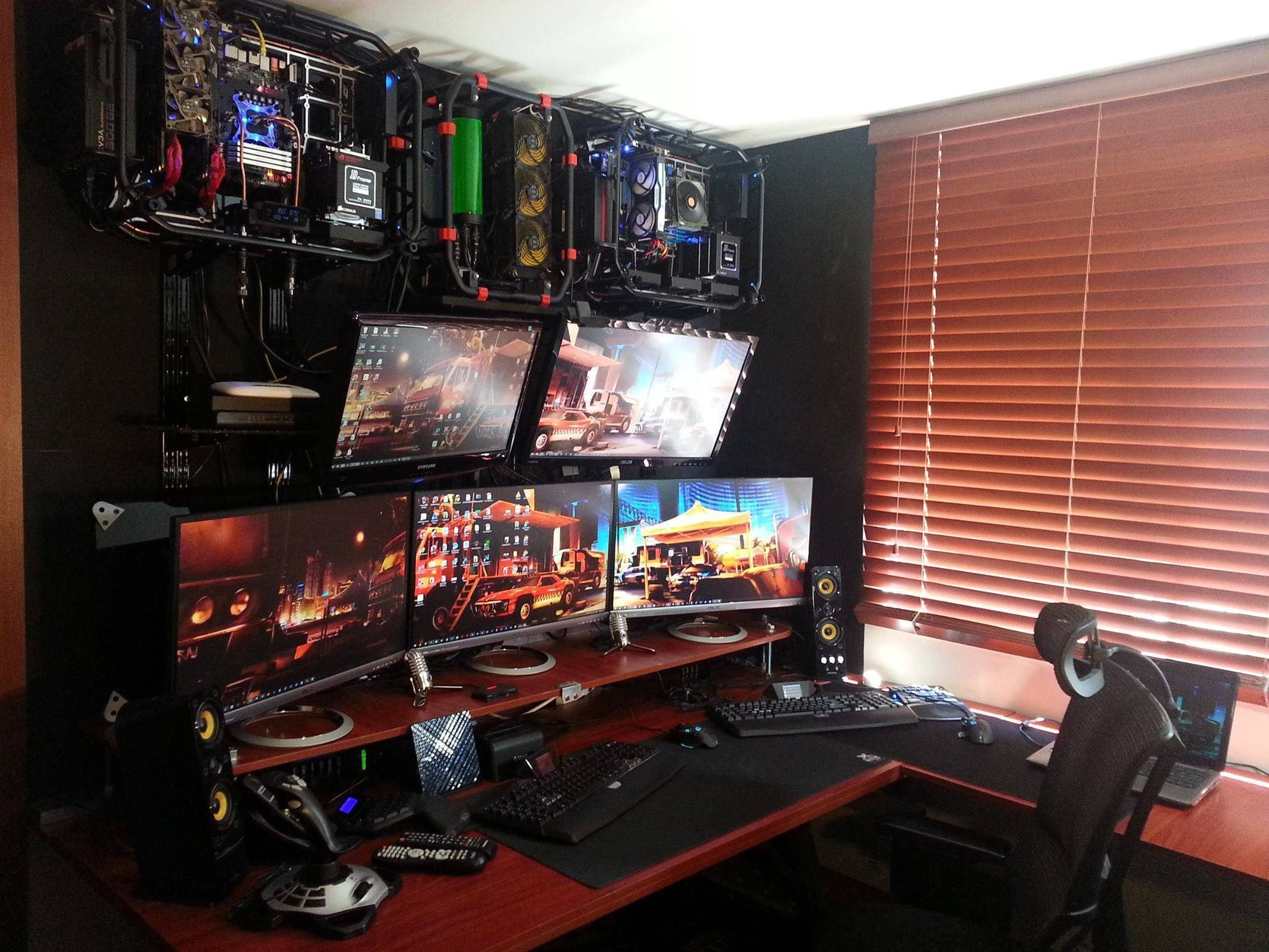 gamer's room, high-tech gaming setup, multiple monitors, Full HD Desktop Wallpaper